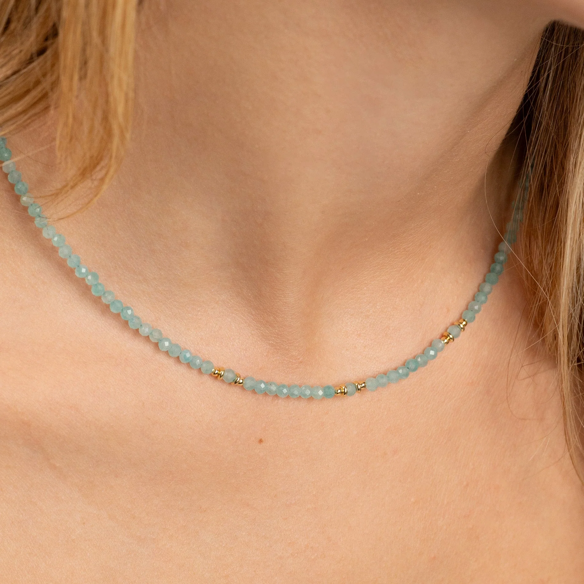 ALINA BLUE AMAZONITE GOLDEN NECKLACE - Image 2