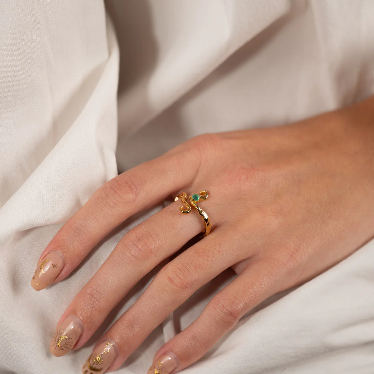 AURELIA GREEN AGATE GOLDEN RING - Image 2