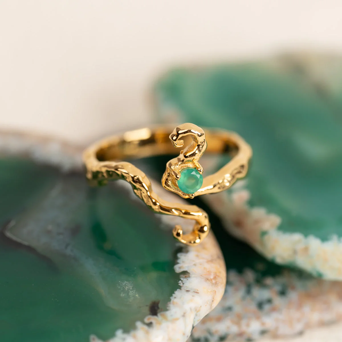 AURELIA GREEN AGATE GOLDEN RING - Image 5
