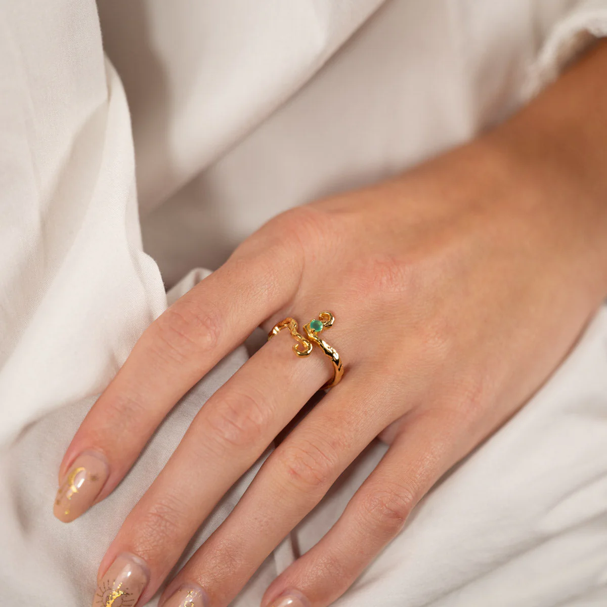 AURELIA GREEN AGATE GOLDEN RING - Image 6