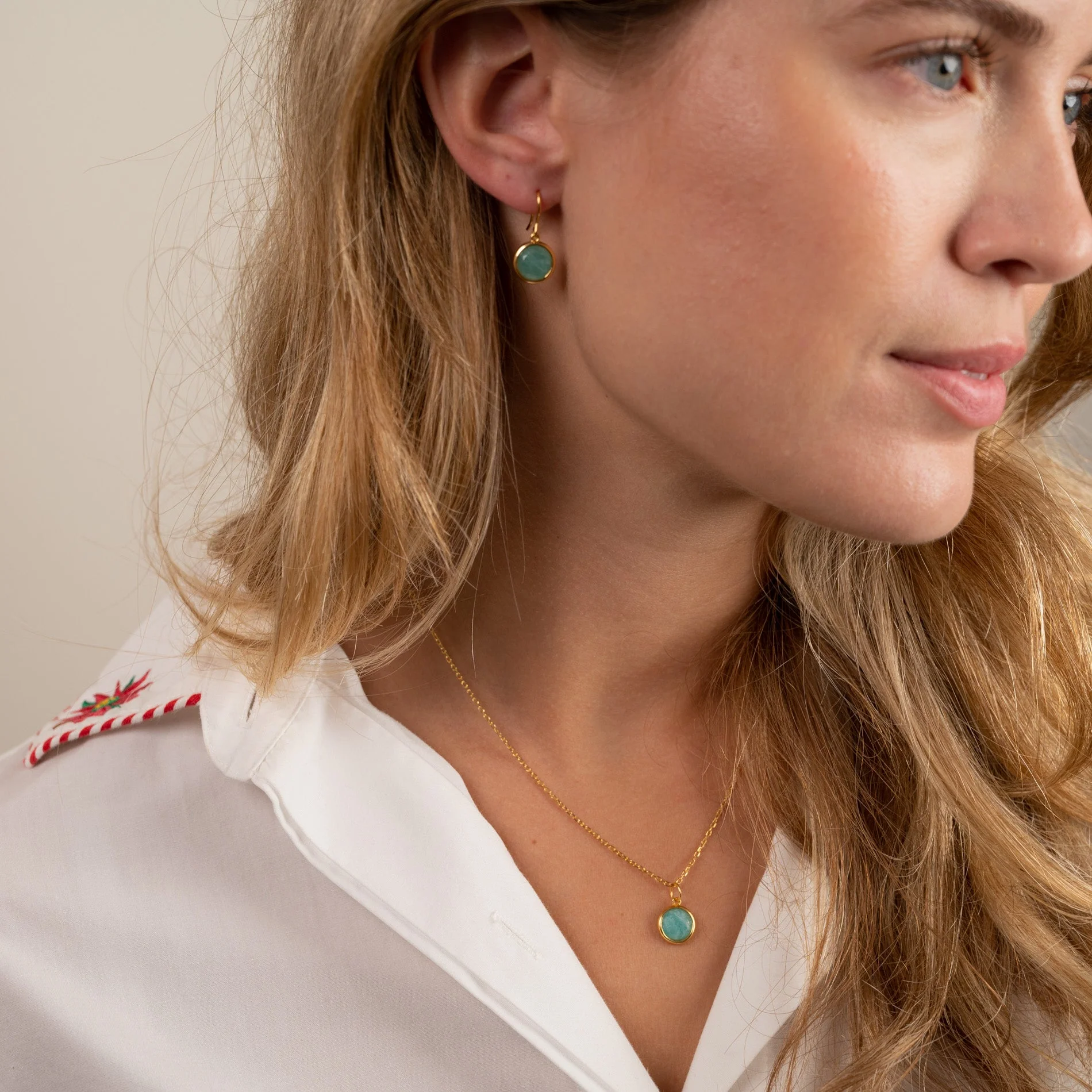 AVA AMAZONITE GOLDEN HOOK EARRING - Image 6