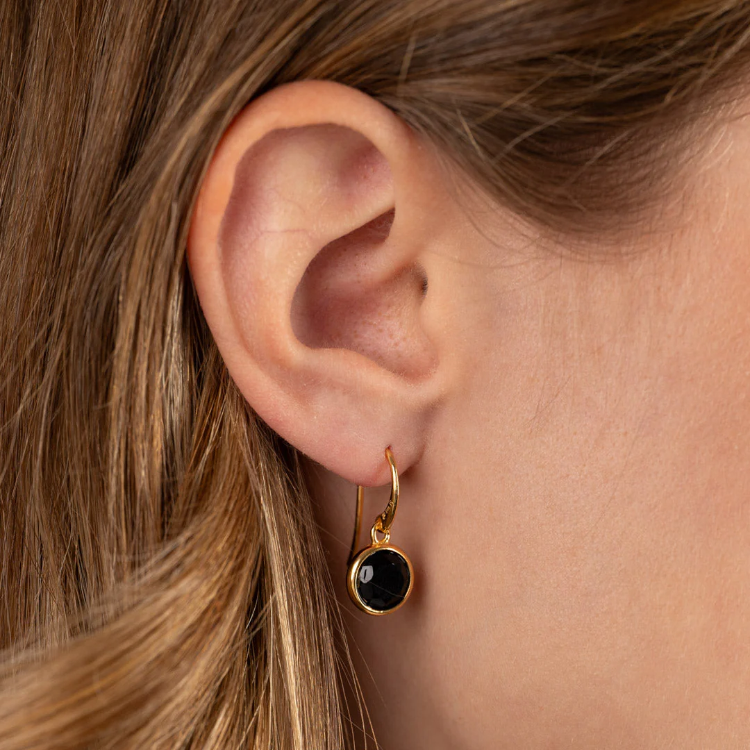 AVA BLACK ONYX GOLDEN HOOK EARRING - Image 2