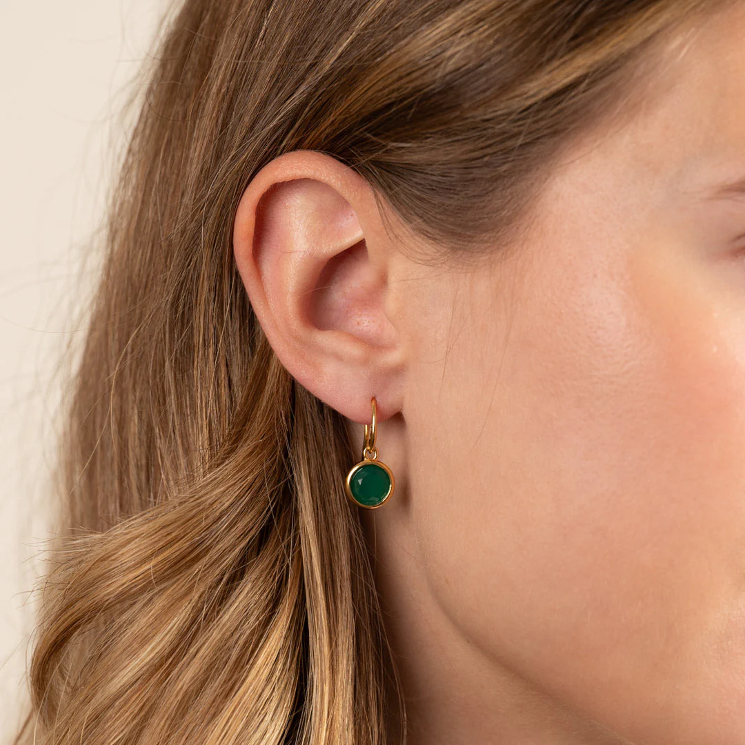 AVA GREEN AGATE GOLDEN HOOK EARRING - Image 2