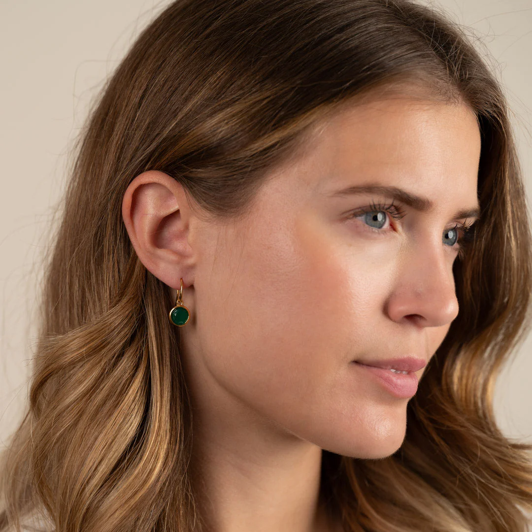 AVA GREEN AGATE GOLDEN HOOK EARRING - Image 4