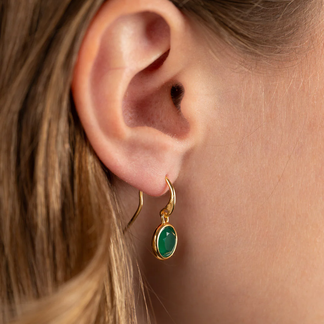 AVA GREEN AGATE GOLDEN HOOK EARRING - Image 6