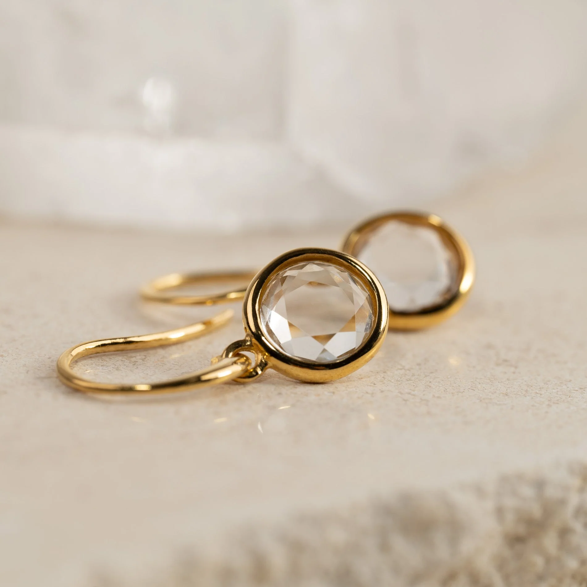 AVA WHITE TOPAZ GOLDEN HOOK EARRING - Image 3