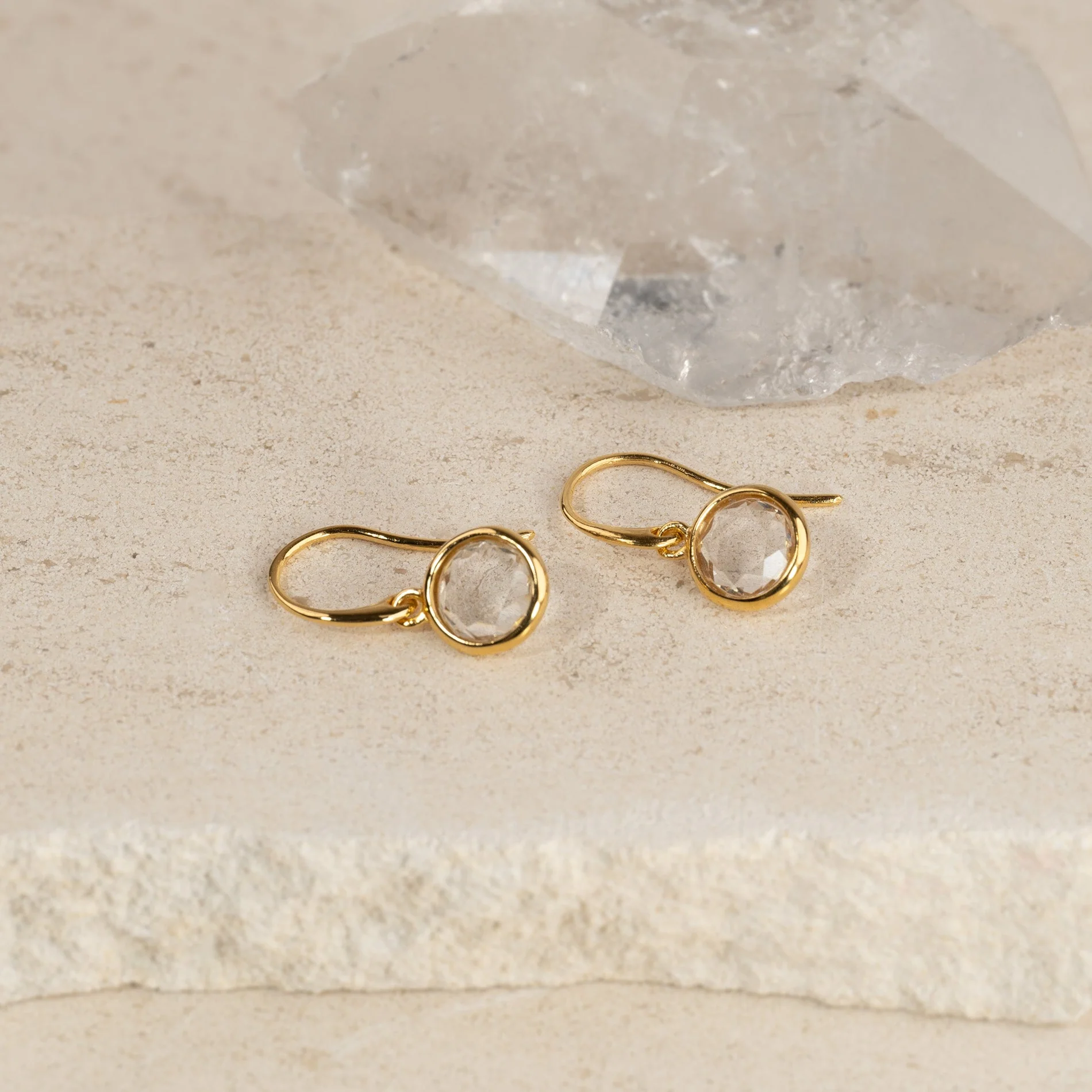AVA WHITE TOPAZ GOLDEN HOOK EARRING - Image 5