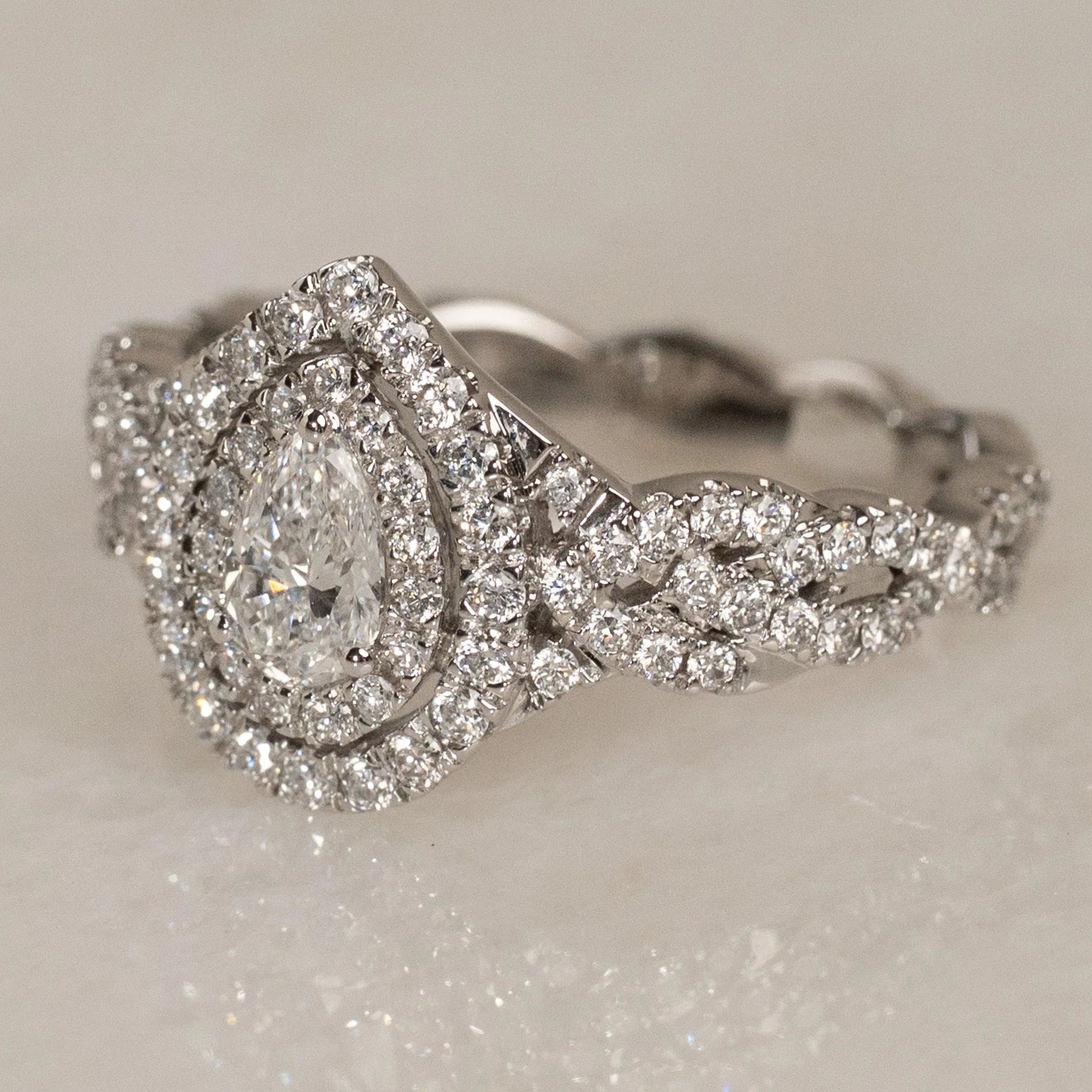 DOUBLE HALO PEAR BRAIDED DIAMOND RING - 0.75ct - Image 2