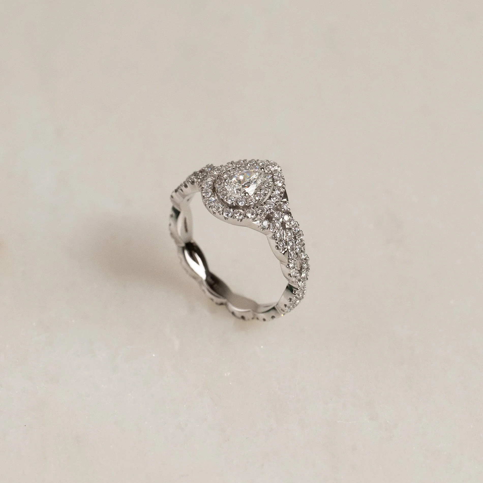 DOUBLE HALO PEAR BRAIDED DIAMOND RING - 0.75ct - Image 4