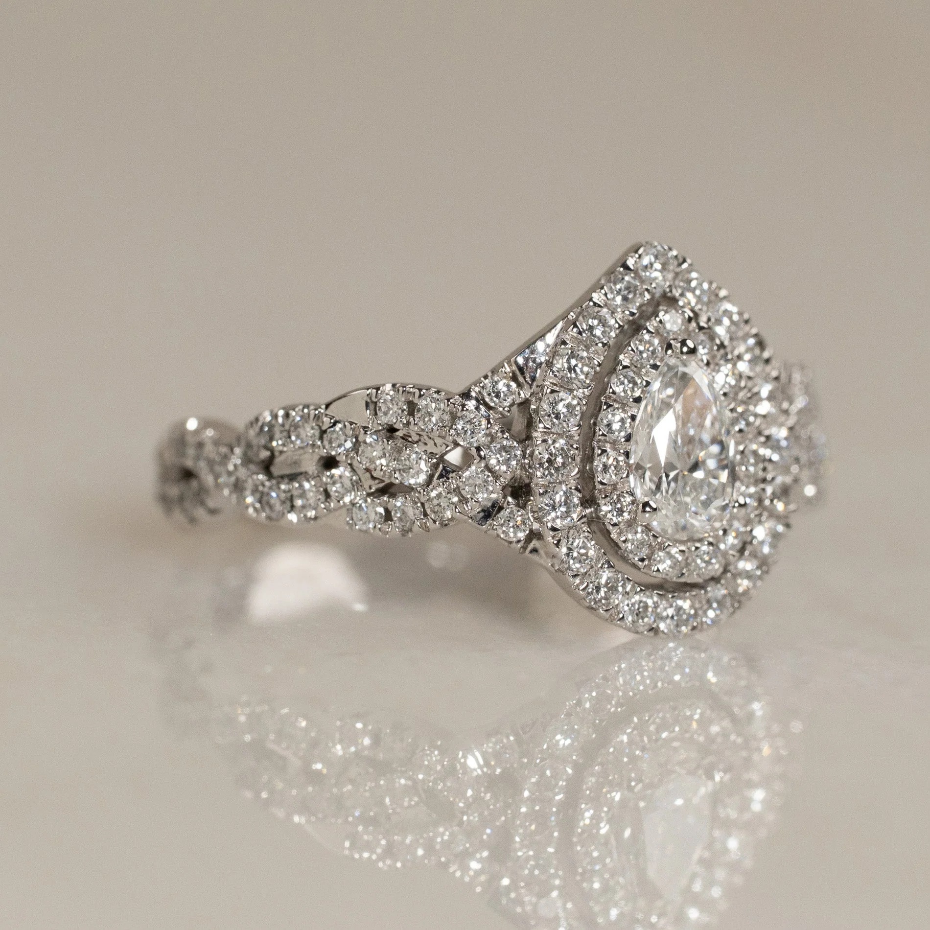 DOUBLE HALO PEAR BRAIDED DIAMOND RING - 0.75ct - Image 5