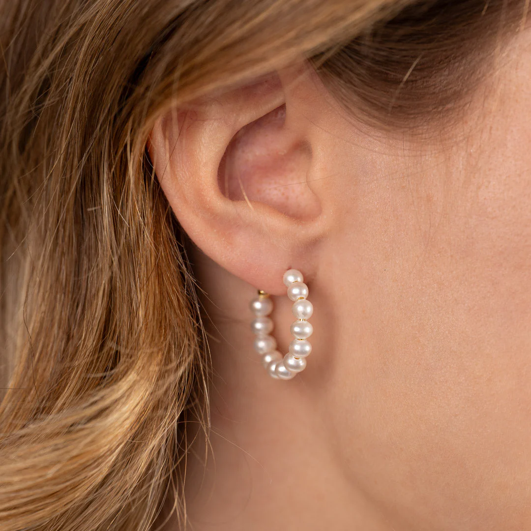 BLAIR PEARL GOLDEN CREOL EARRING - Image 2