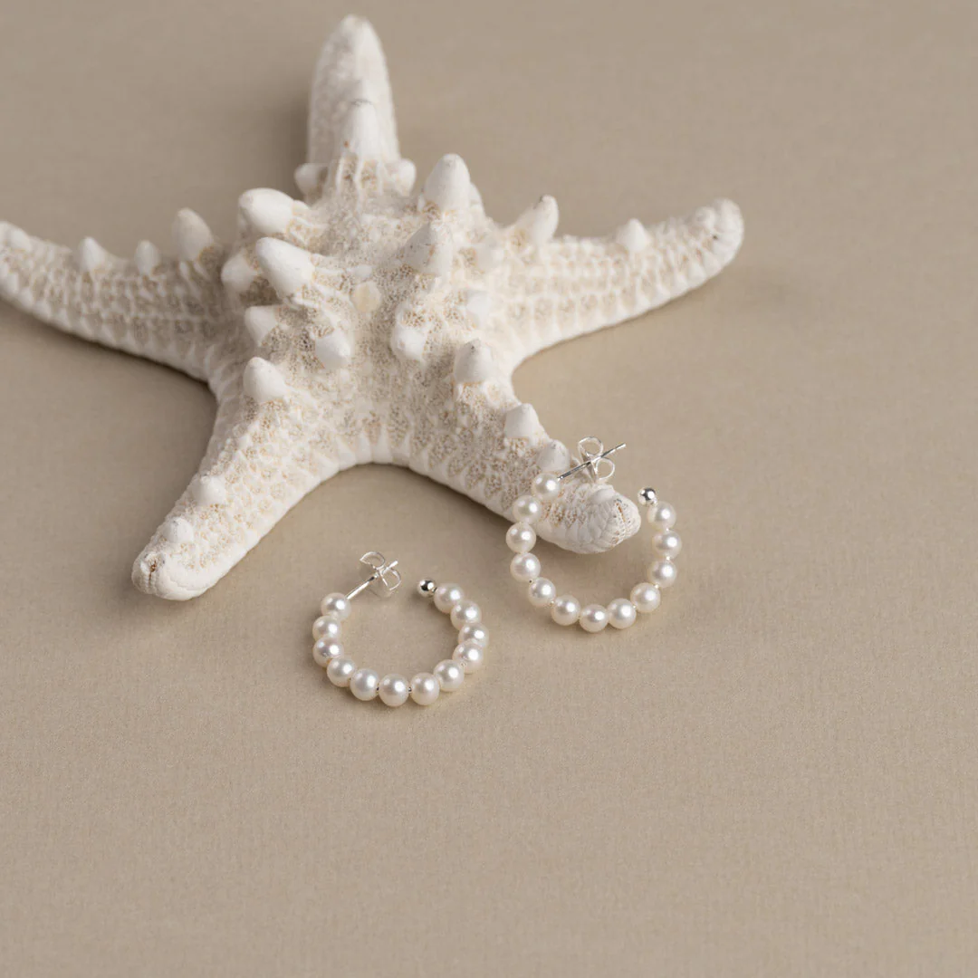BLAIR PEARL SILVER CREOL EARRING - Image 4
