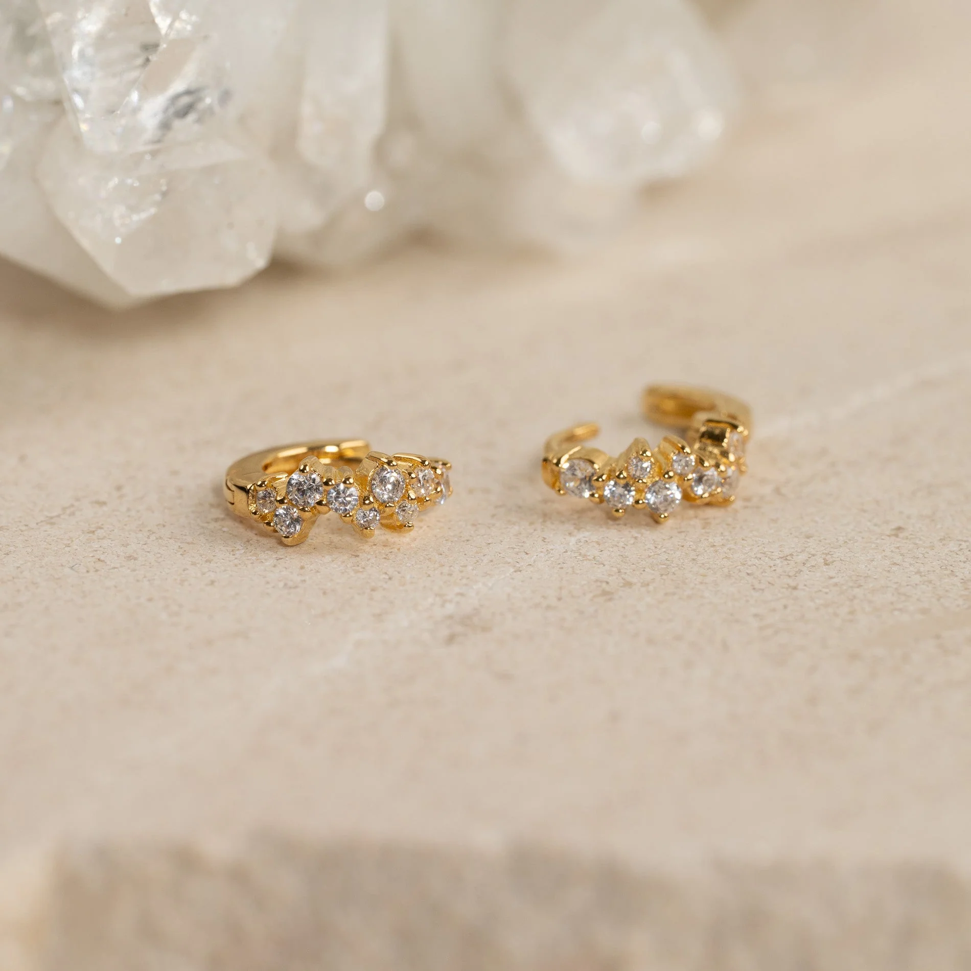 CLAIR CRYSTAL GOLDEN MINI HUGGIE EARRING - Image 3