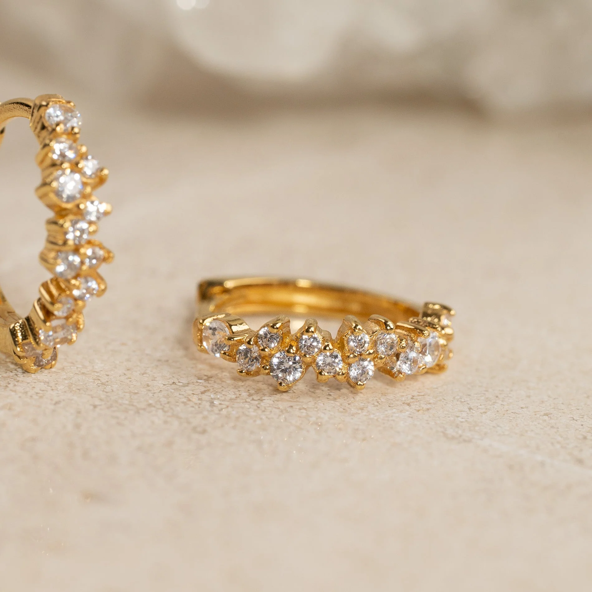 CLAIR CRYSTAL GOLDEN SMALL HUGGIE EARRING - Image 3