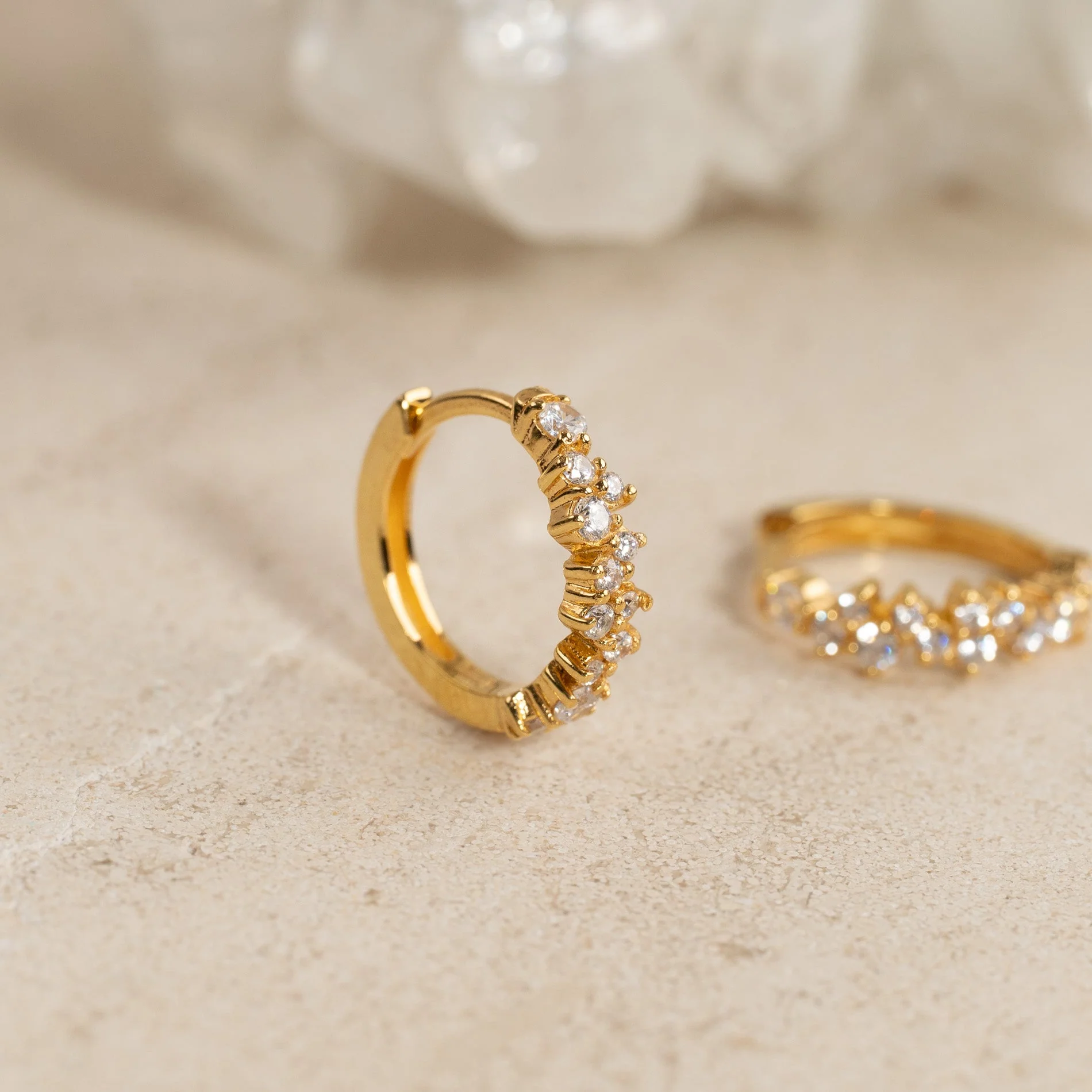CLAIR CRYSTAL GOLDEN SMALL HUGGIE EARRING - Image 5
