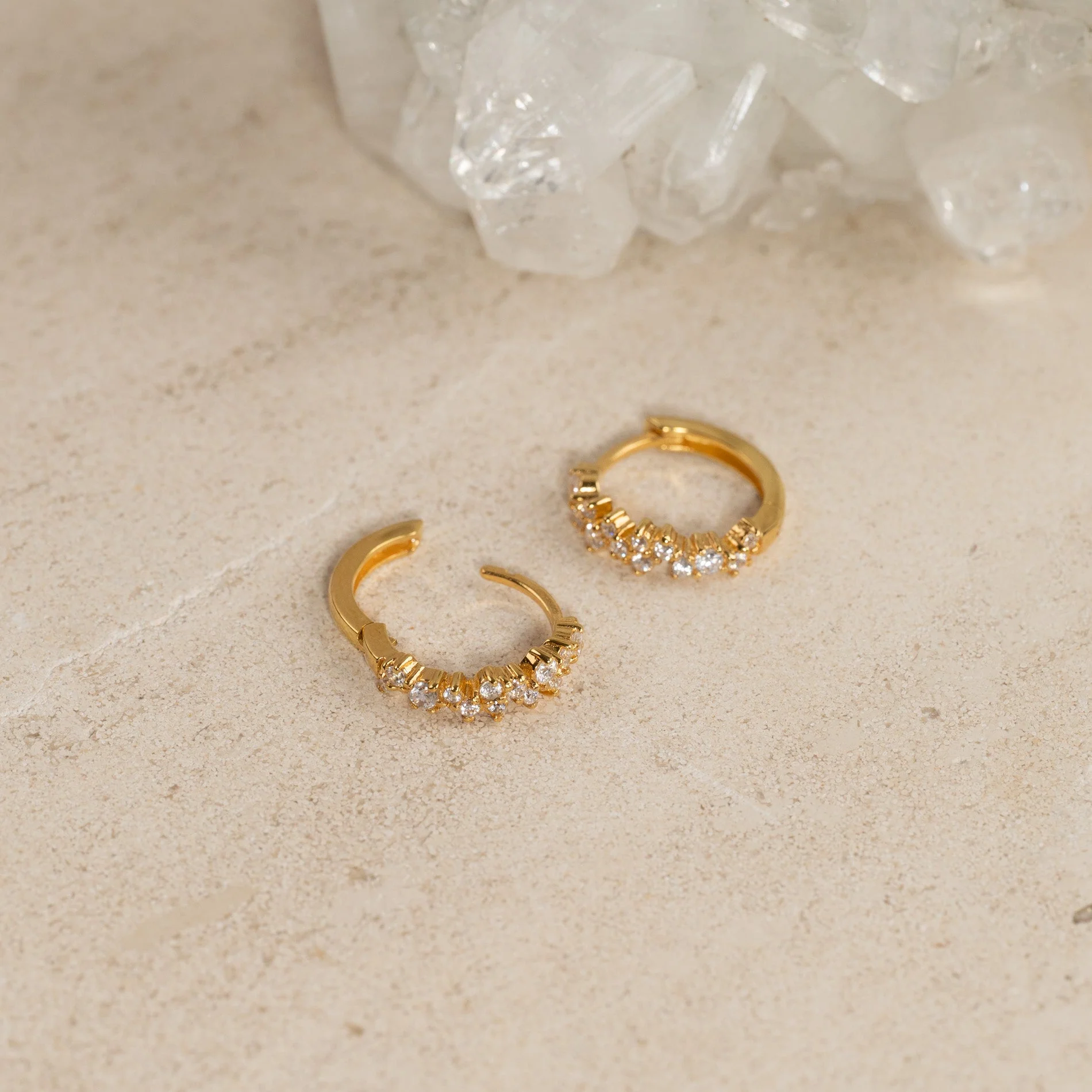 CLAIR CRYSTAL GOLDEN SMALL HUGGIE EARRING - Image 6