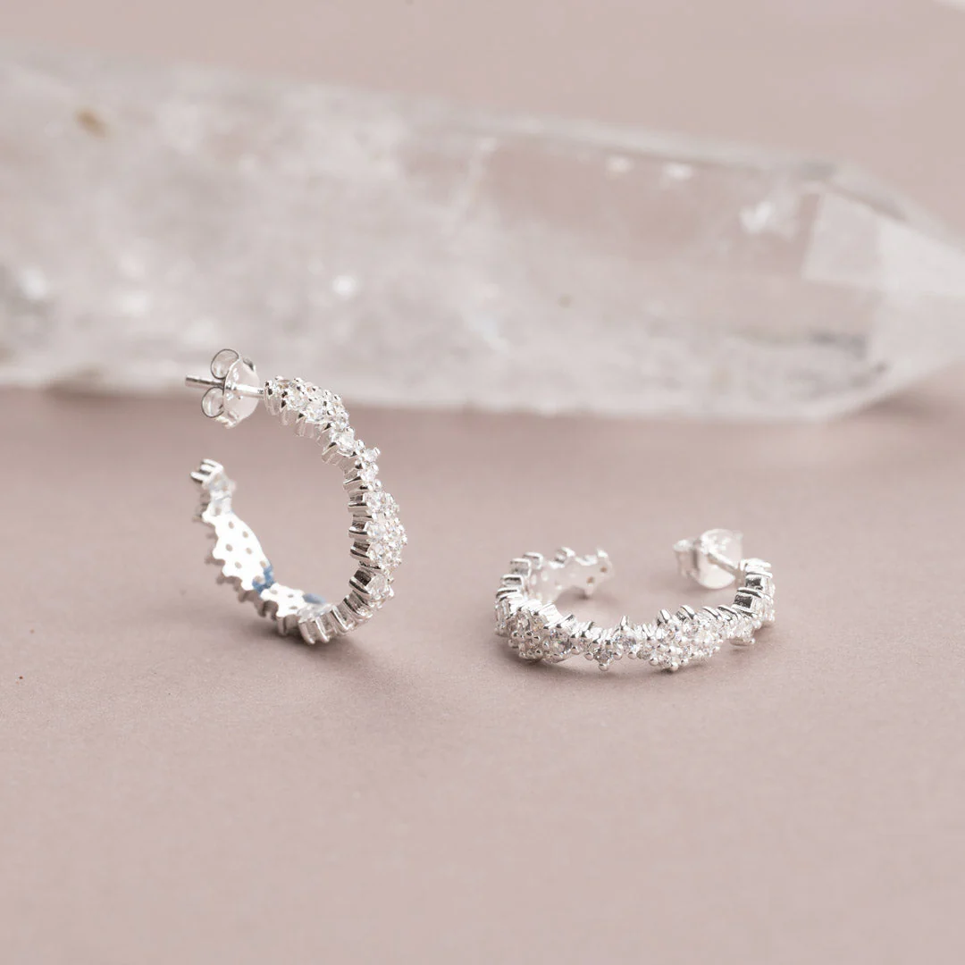 CLAIR CRYSTAL SILVER CREOL EARRING - Image 4