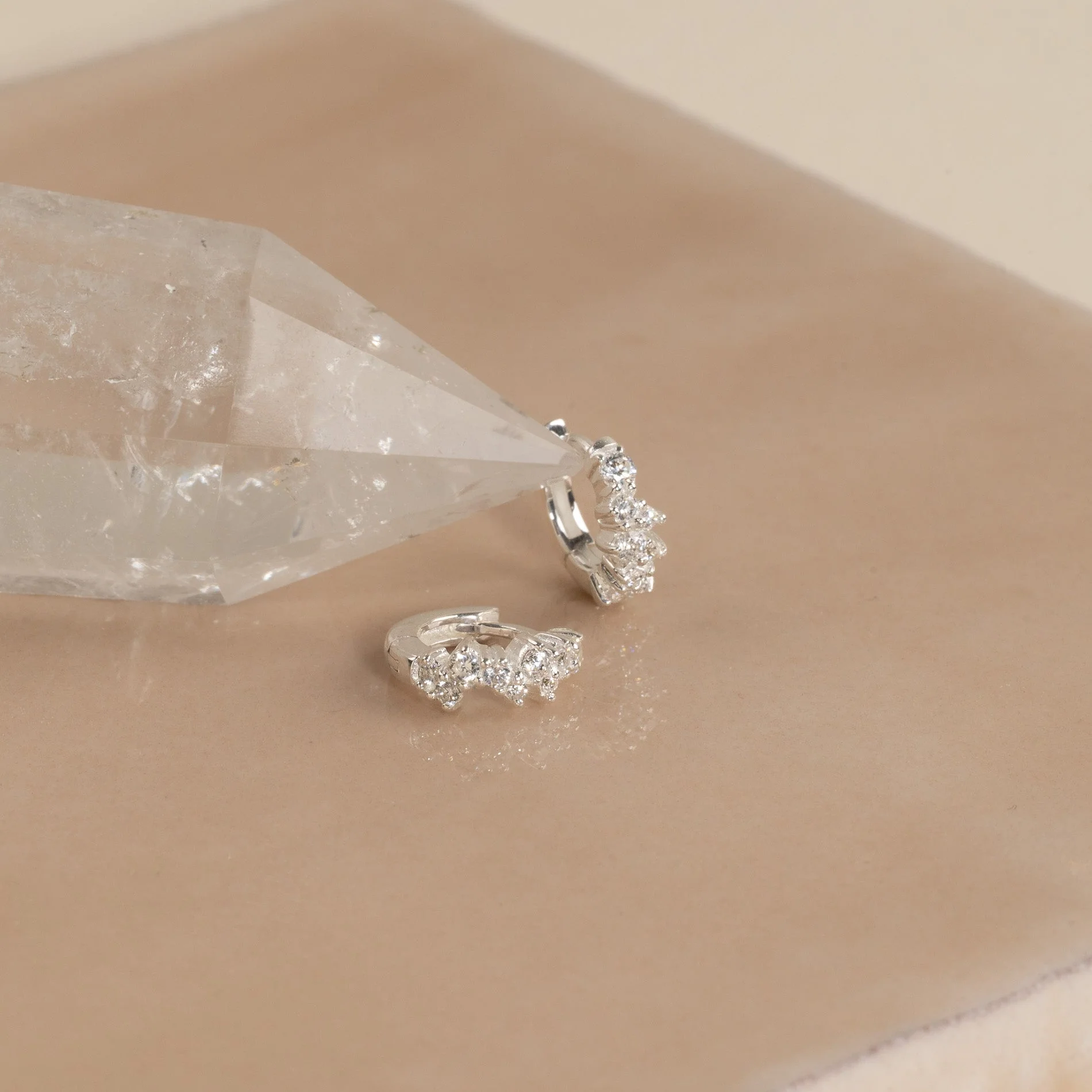 CLAIR CRYSTAL SILVER MINI HUGGIE EARRING - Image 4