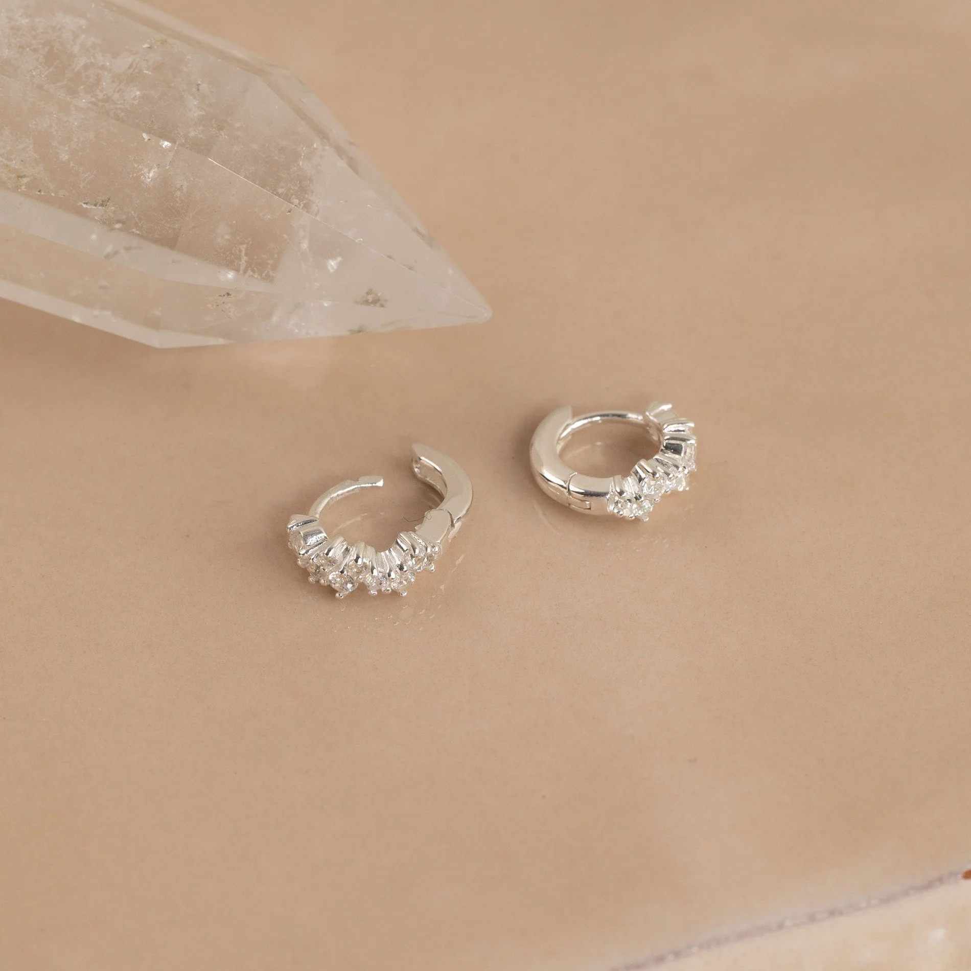 CLAIR CRYSTAL SILVER MINI HUGGIE EARRING - Image 6