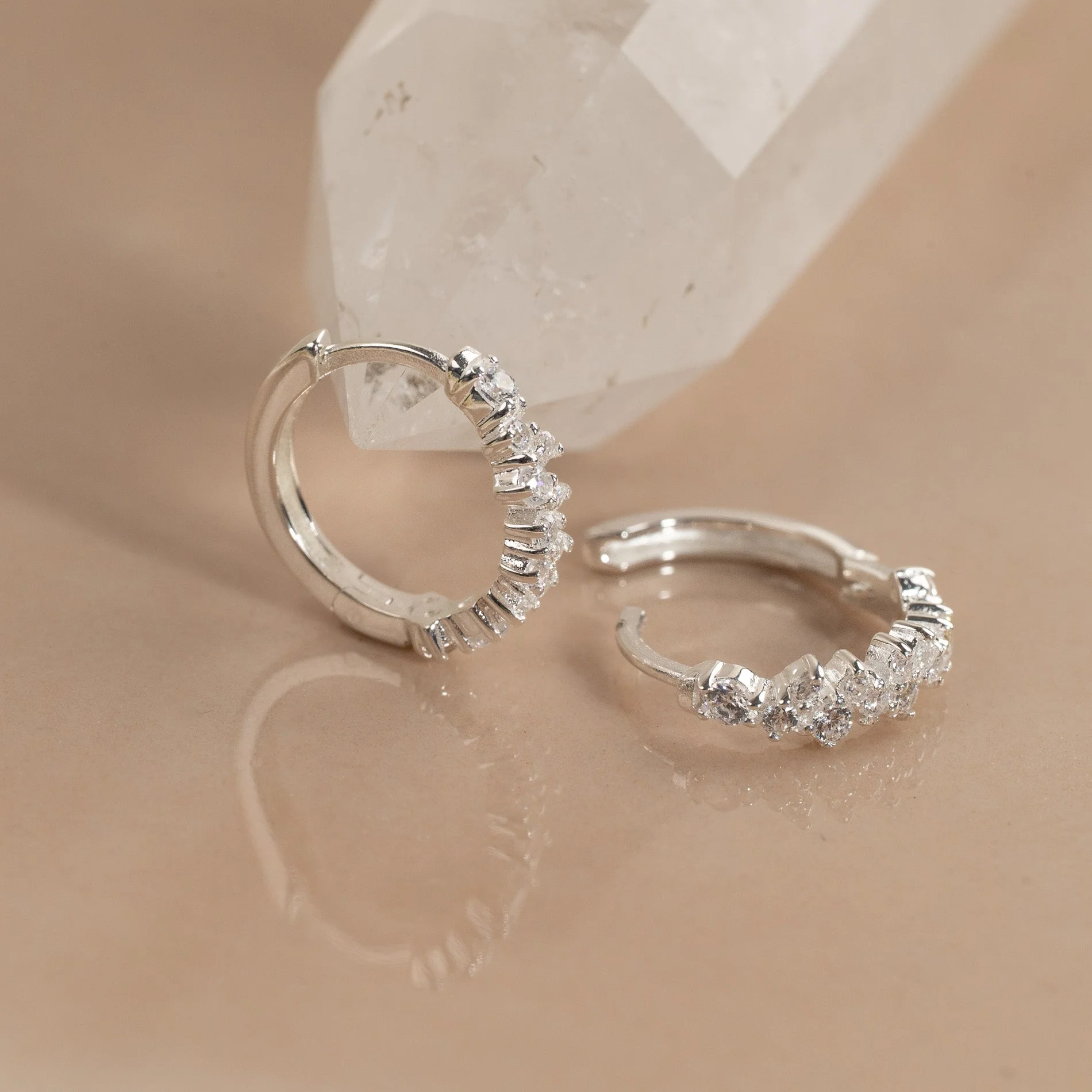 CLAIR CRYSTAL SILVER SMALL HUGGIE EARRING - Image 4