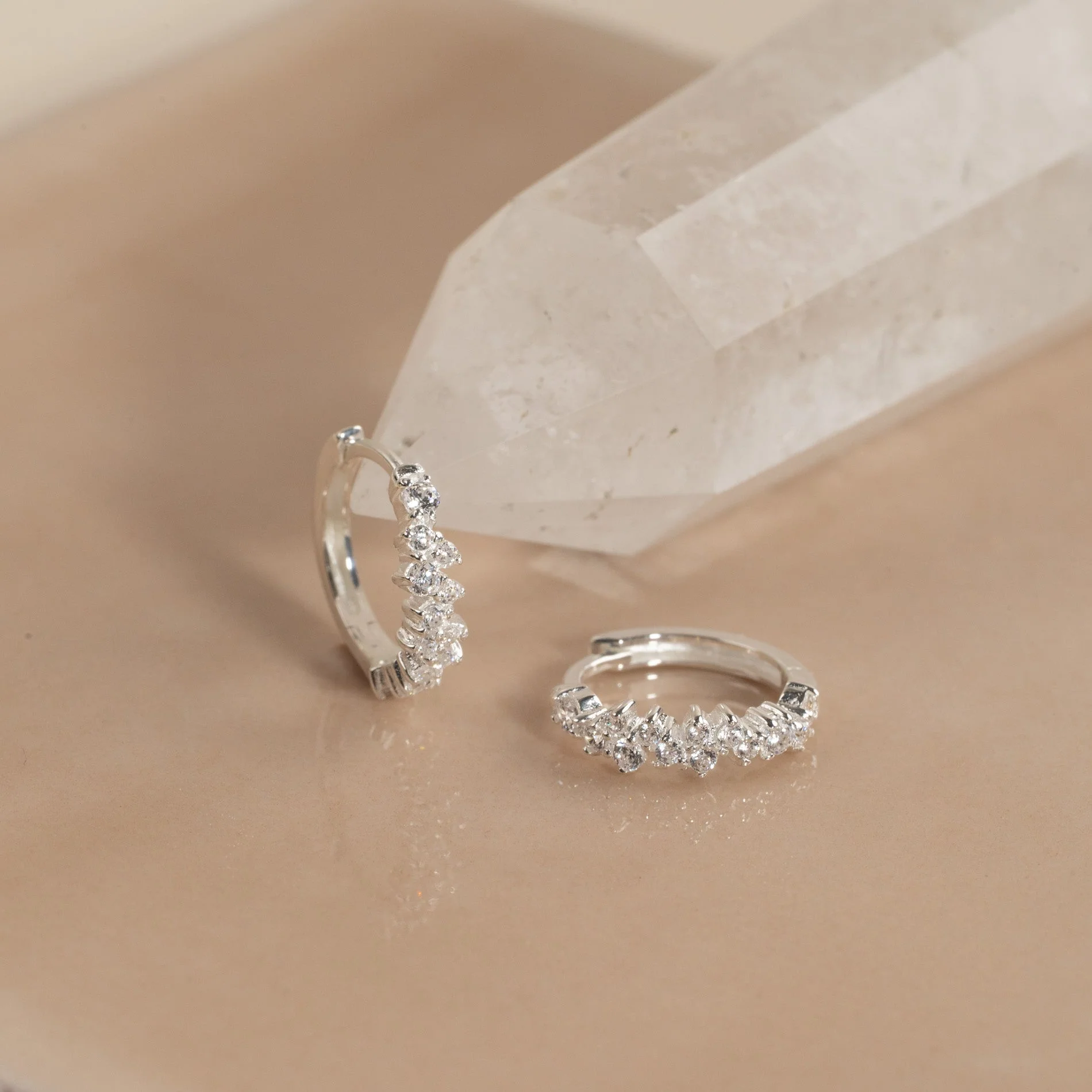 CLAIR CRYSTAL SILVER SMALL HUGGIE EARRING - Image 7