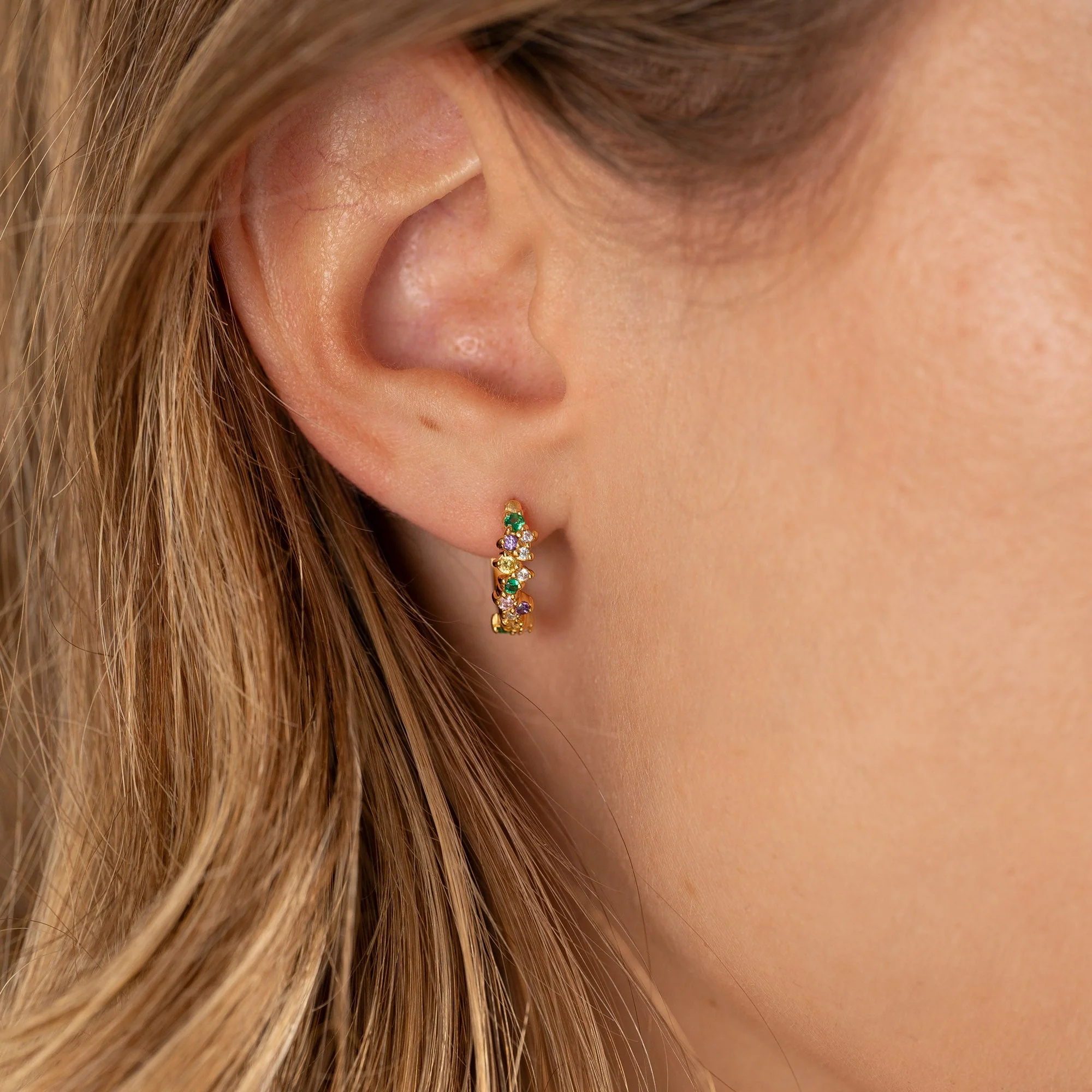 CLAIR RAINBOW GOLDEN SMALL HUGGIE EARRING - Image 2