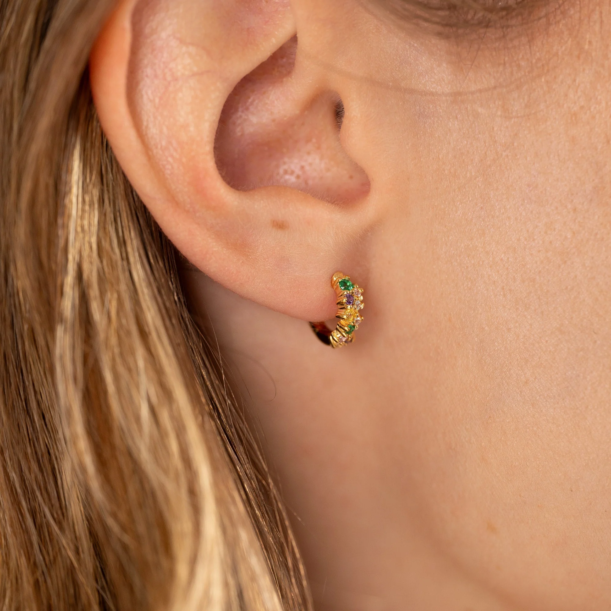 CLAIR RAINBOW GOLDEN SMALL HUGGIE EARRING - Image 5