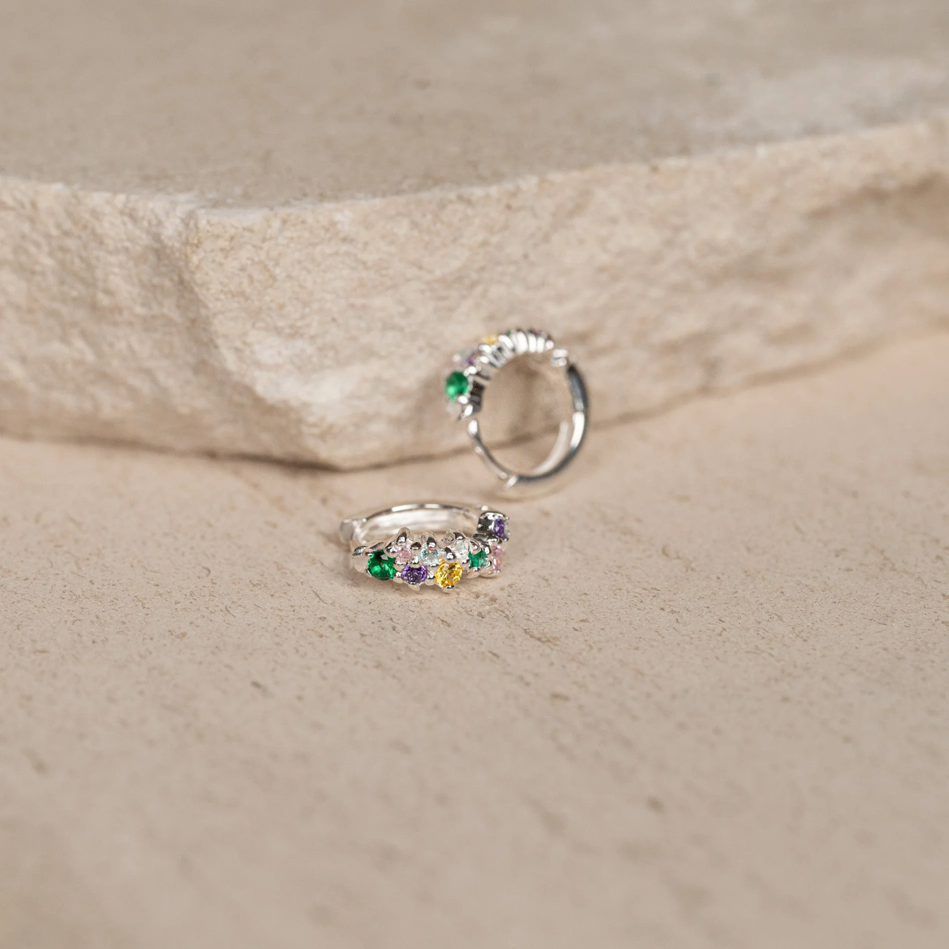 CLAIR RAINBOW SILVER MINI HUGGIE EARRING - Image 3