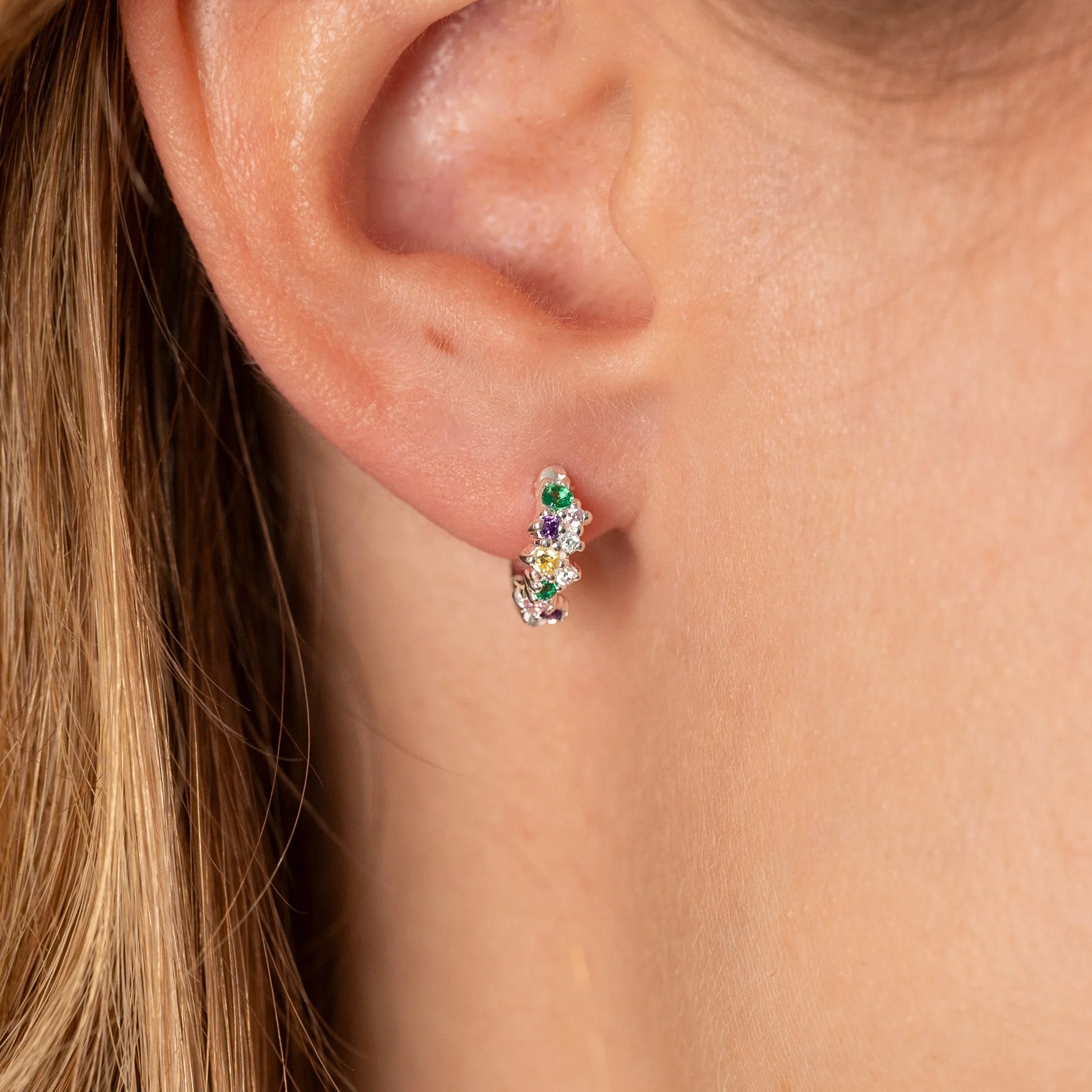 CLAIR RAINBOW SILVER MINI HUGGIE EARRING - Image 5