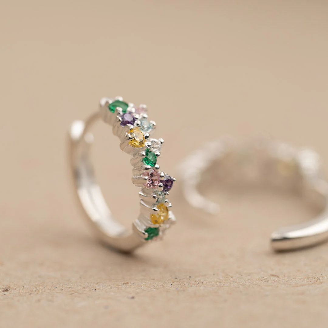 CLAIR RAINBOW SILVER SMALL HUGGIE EARRING - Image 5