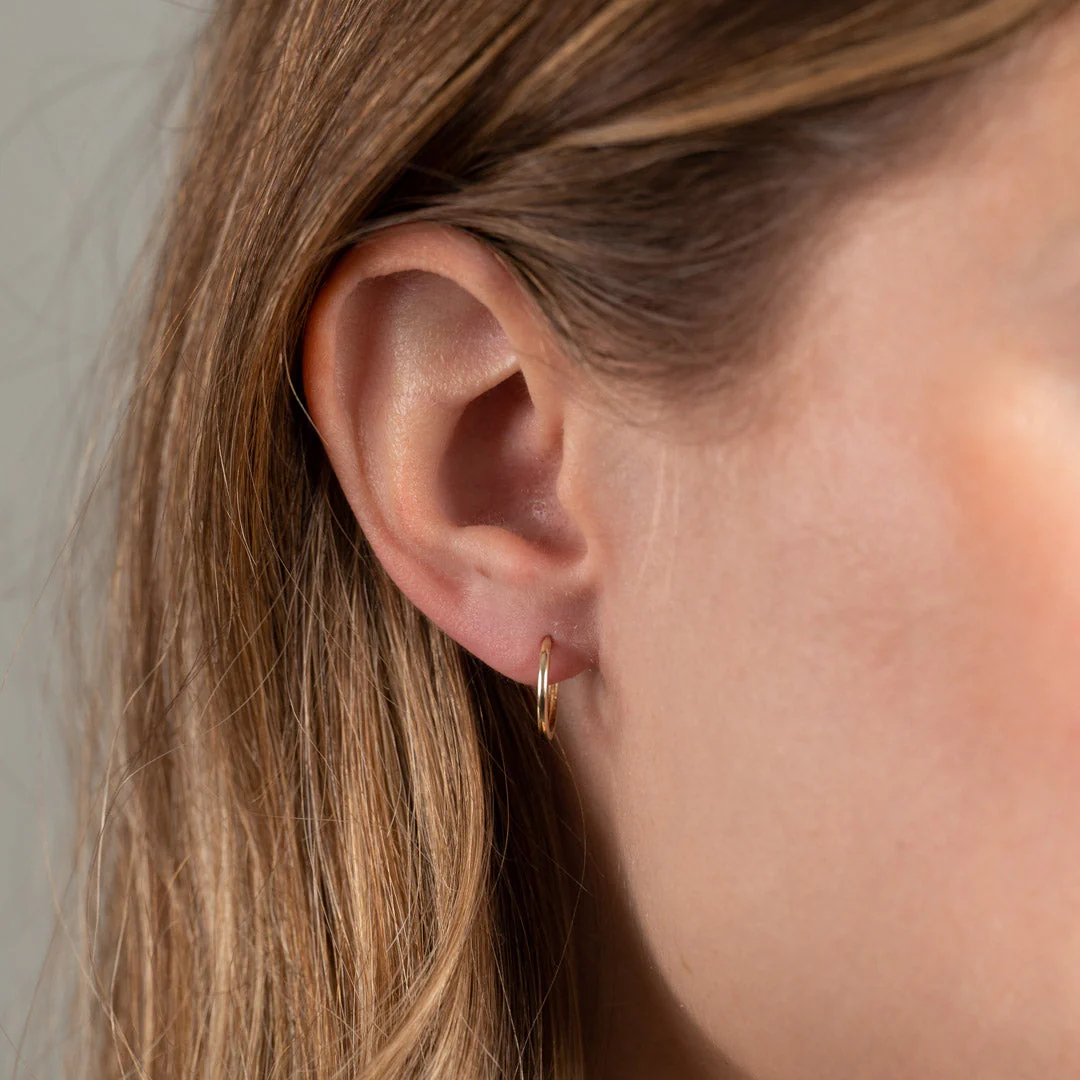 CLASSIC SOLID GOLD CREOL EARRING - 14mm - Image 3