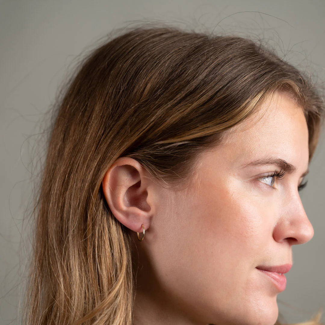 CLASSIC SOLID GOLD CREOL EARRING - 14mm - Image 5