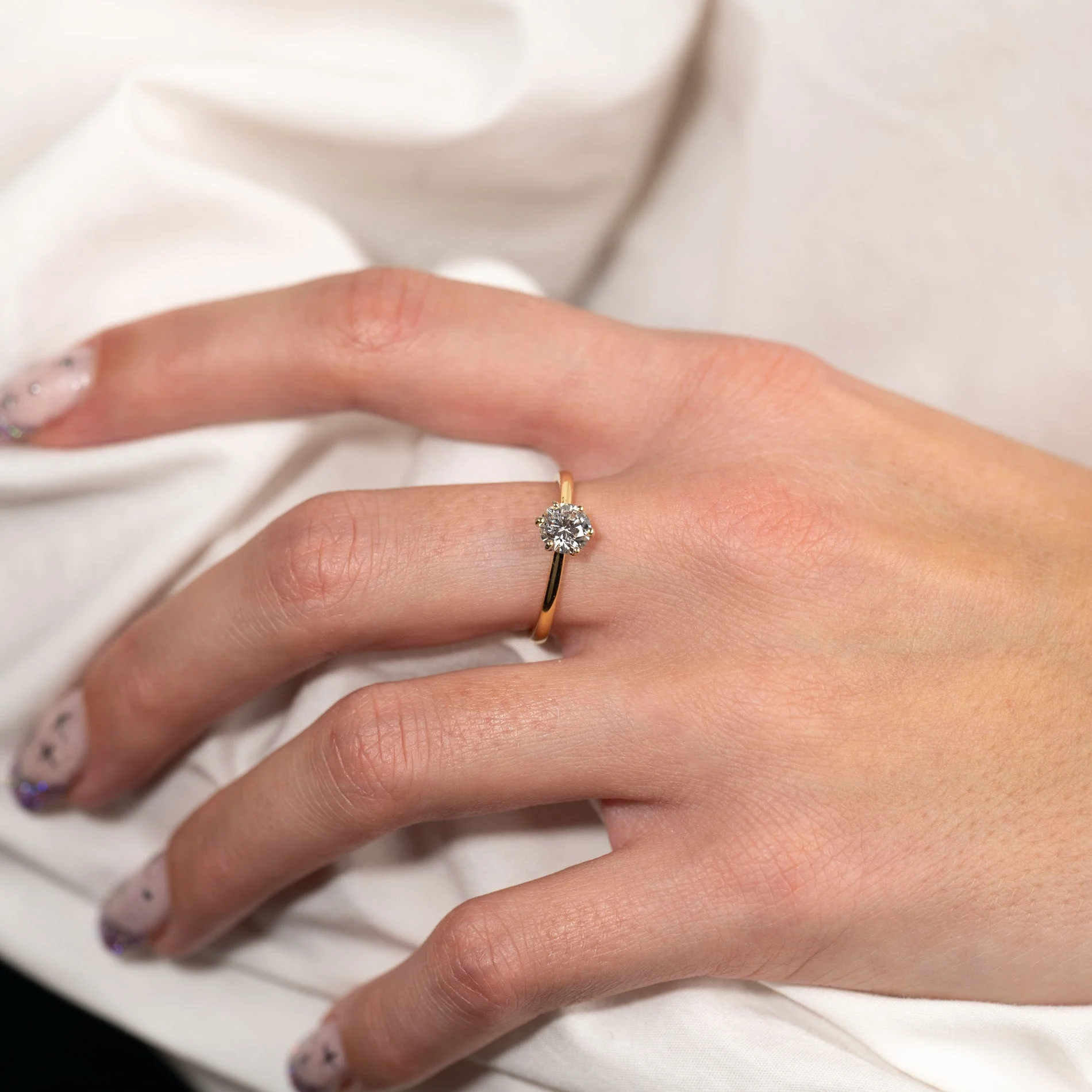 CLASSIC SOLITAIRE 6-PRONG LAB-DIAMOND RING - 0.75ct - YG - Image 4