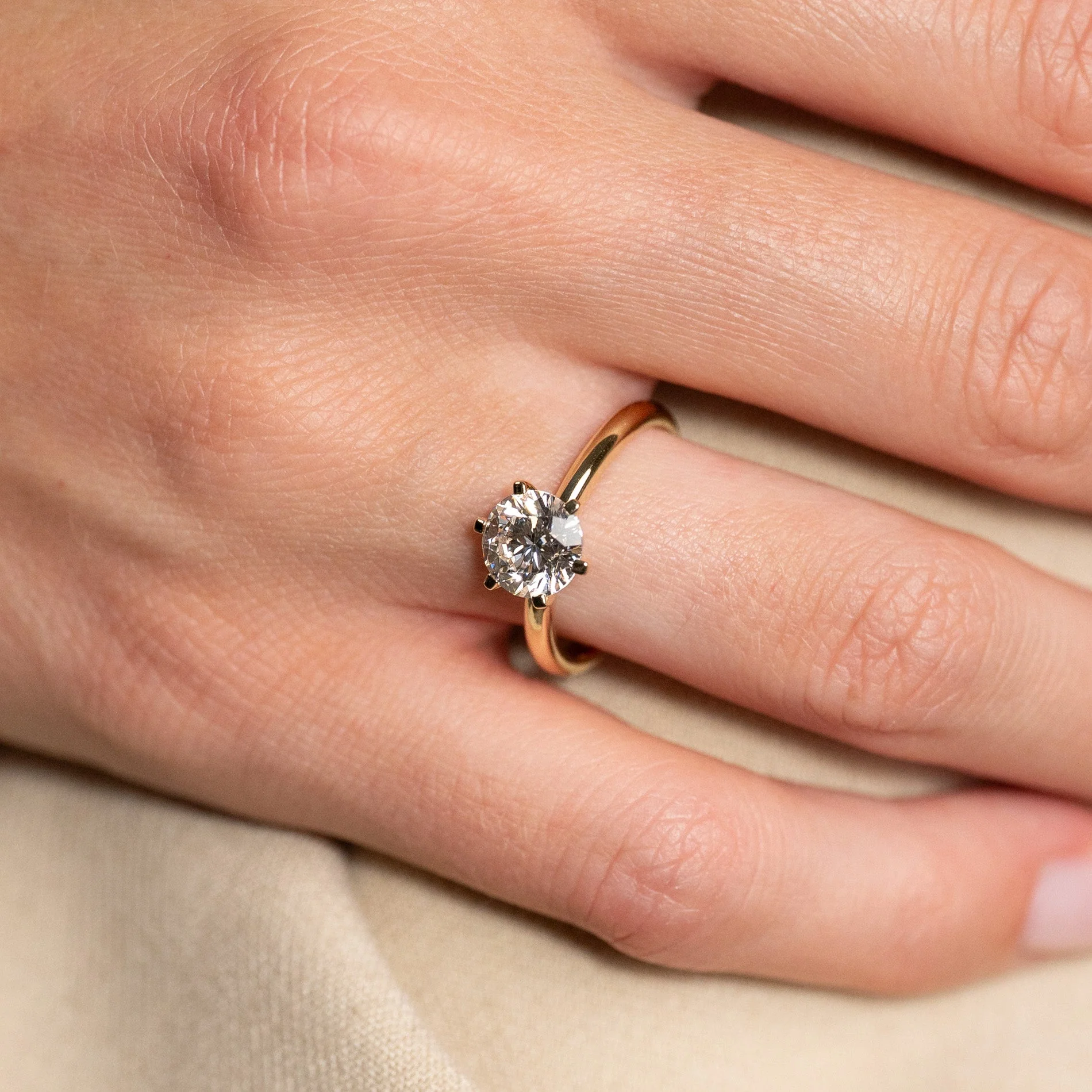 CLASSIC SOLITAIRE 6-PRONG LAB-DIAMOND RING - 1.5ct - YG - Image 2