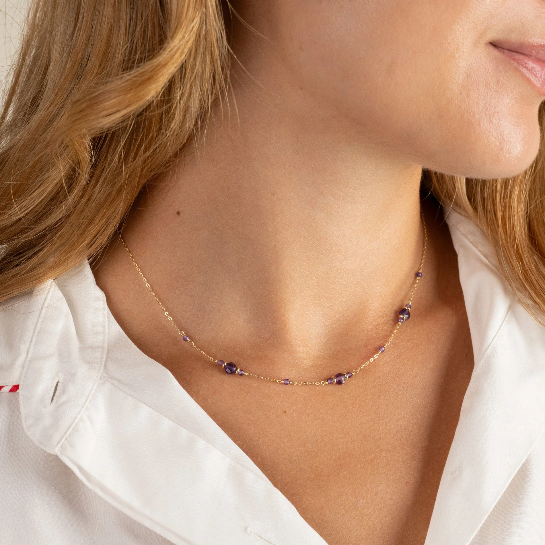 CORDELIA PURPLE AMETHYST GOLDEN NECKLACE - Image 5