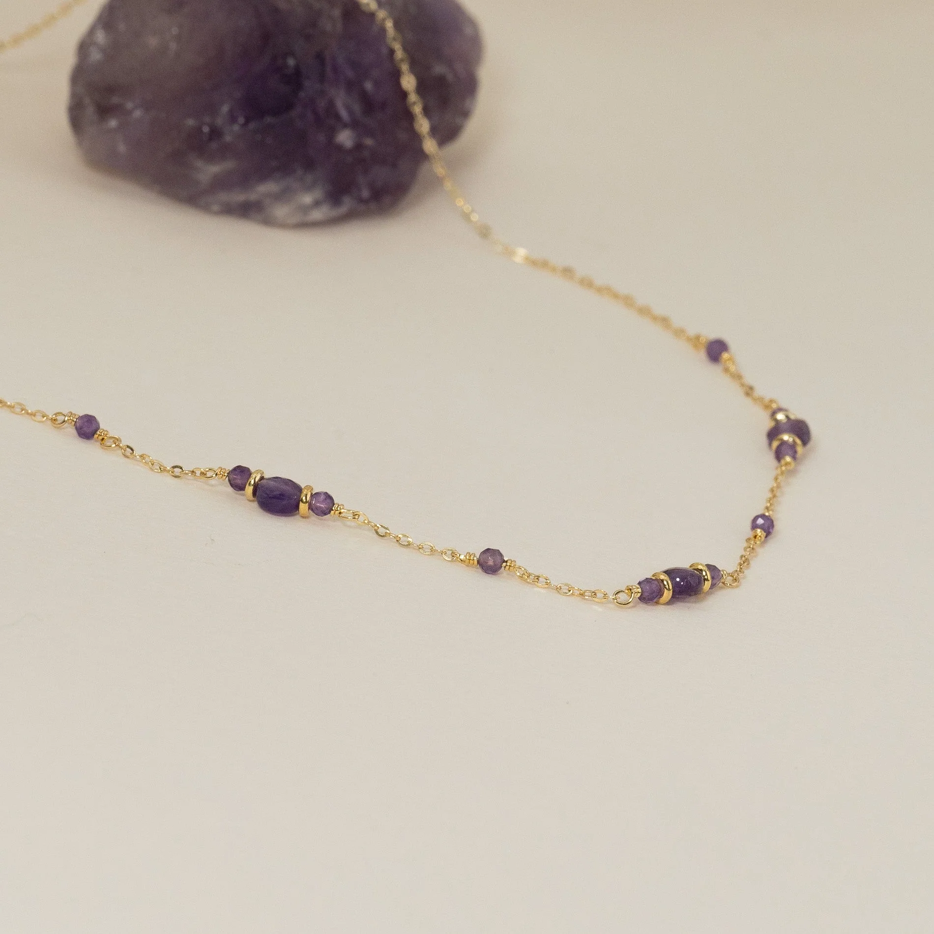CORDELIA PURPLE AMETHYST GOLDEN NECKLACE - Image 6