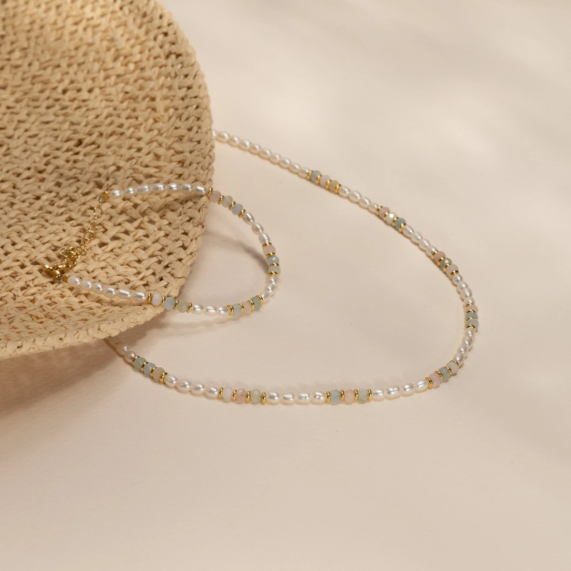 DORA MORGANITE PEARL GOLDEN NECKLACE - Image 7