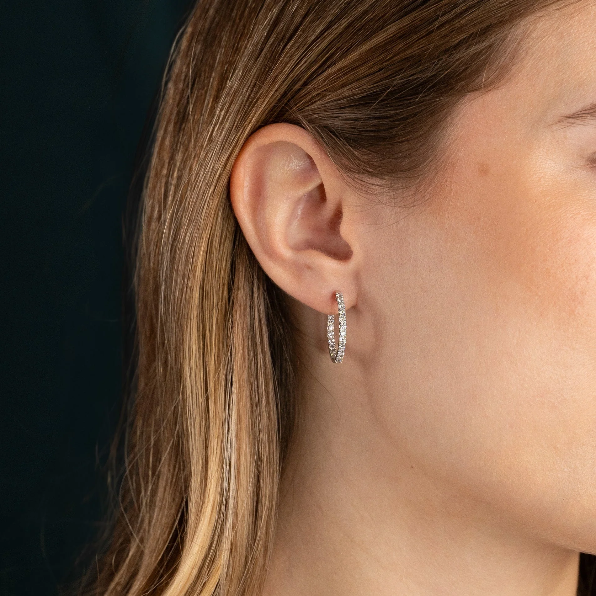 DOUBLE SET DIAMOND CREOL EARRING - Image 3