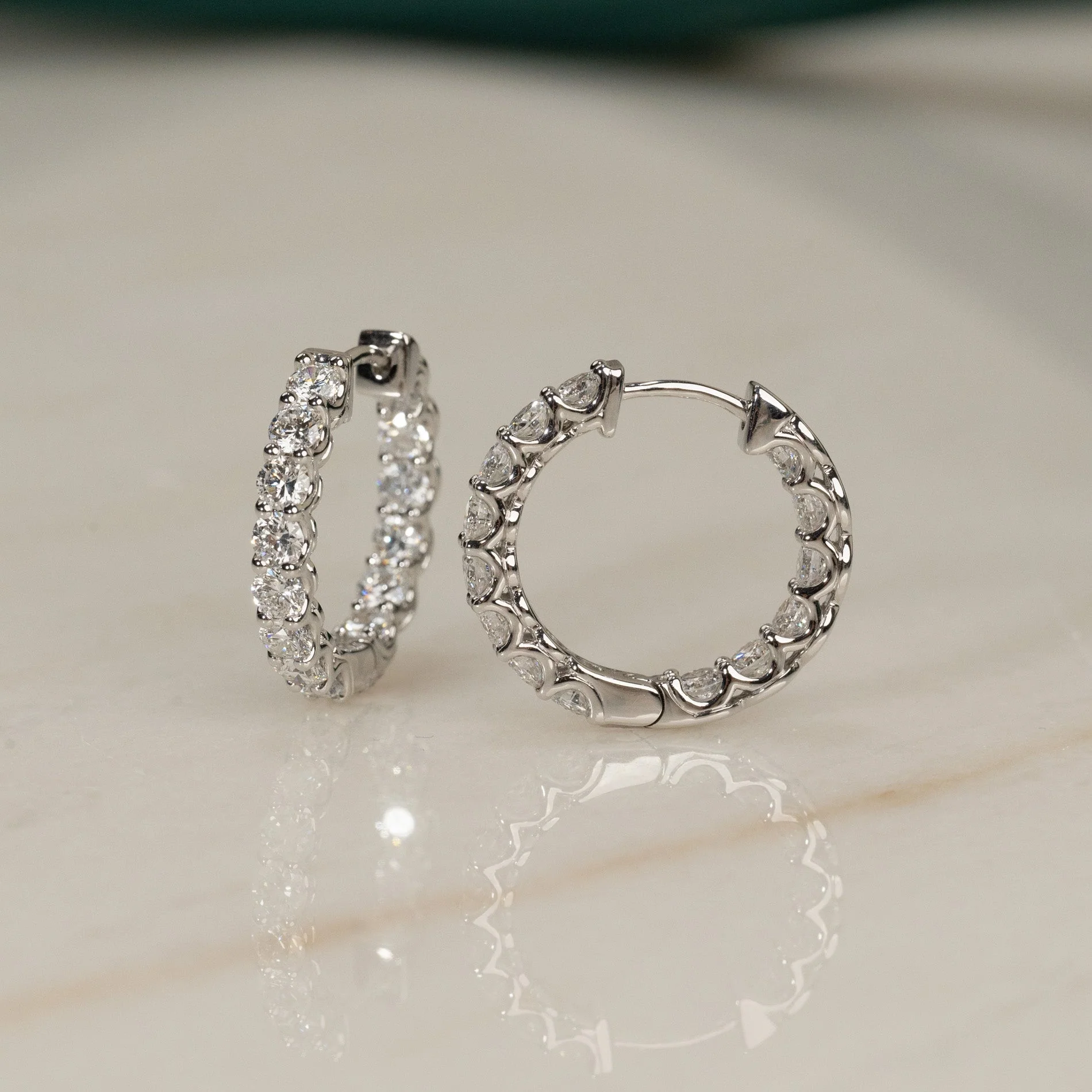 DOUBLE SET SHARED PRONG LAB-DIAMOND CREOL EARRING - 2.8ct - WG - Image 3