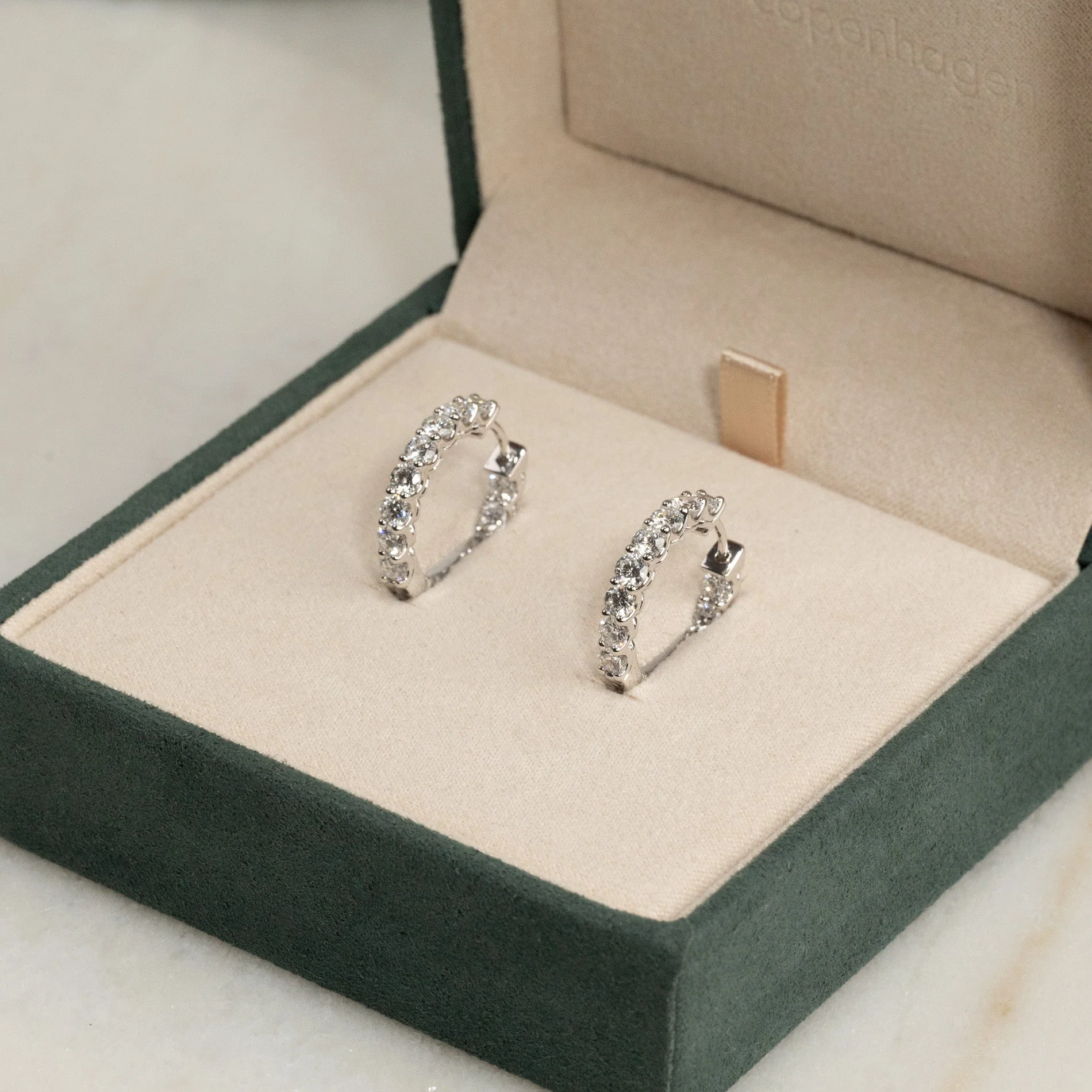 DOUBLE SET SHARED PRONG LAB-DIAMOND CREOL EARRING - 2.8ct - WG - Image 6