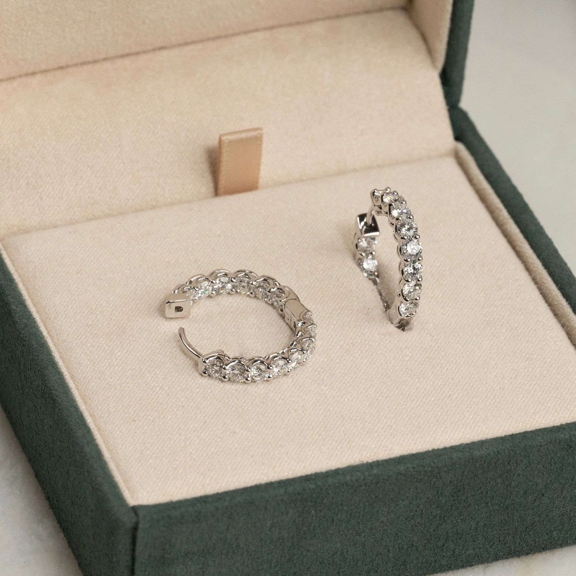 DOUBLE SET SHARED PRONG LAB-DIAMOND CREOL EARRING - 2.8ct - WG - Image 7