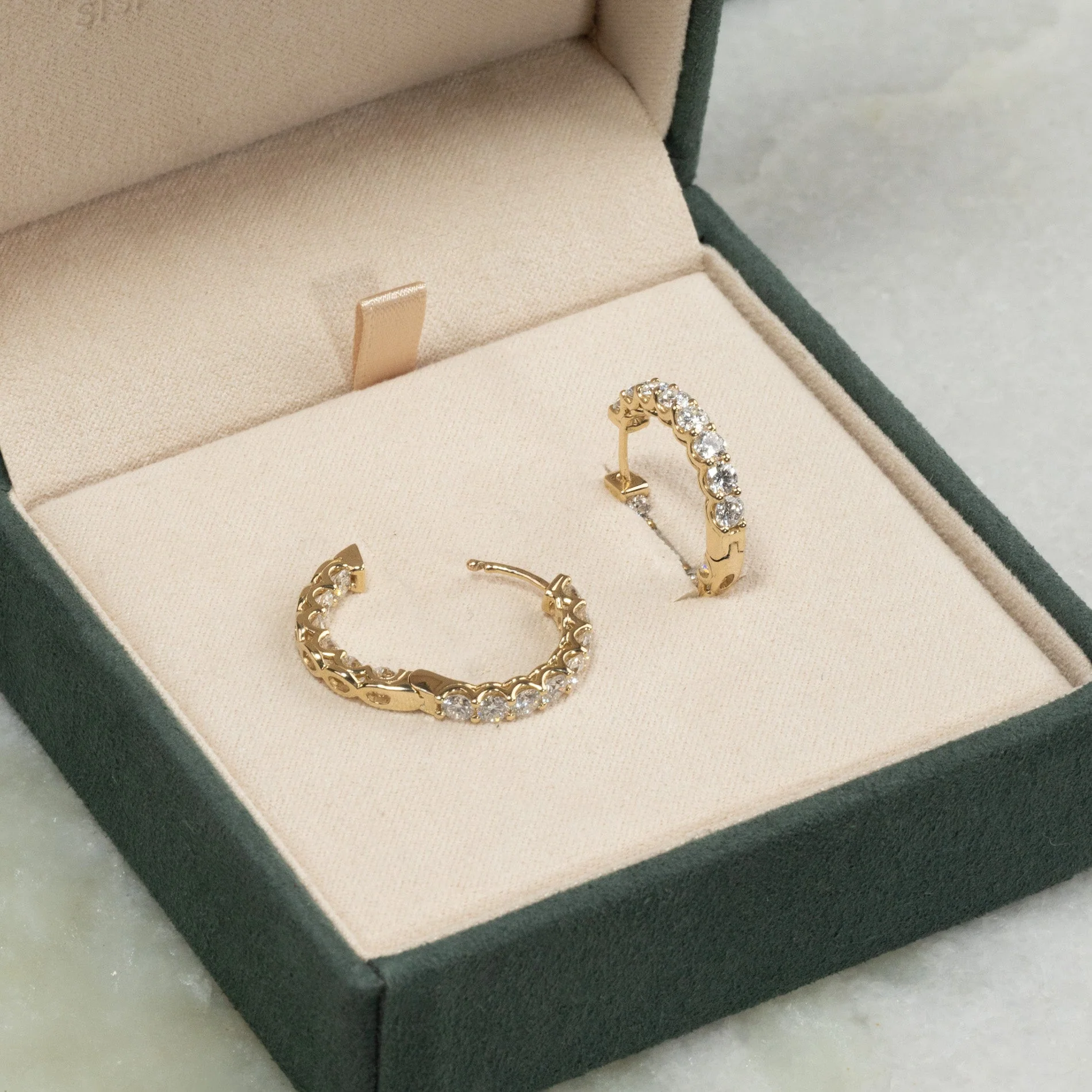 DOUBLE SET SHARED PRONG LAB-DIAMOND CREOL EARRING - 2.8ct - YG - Image 4