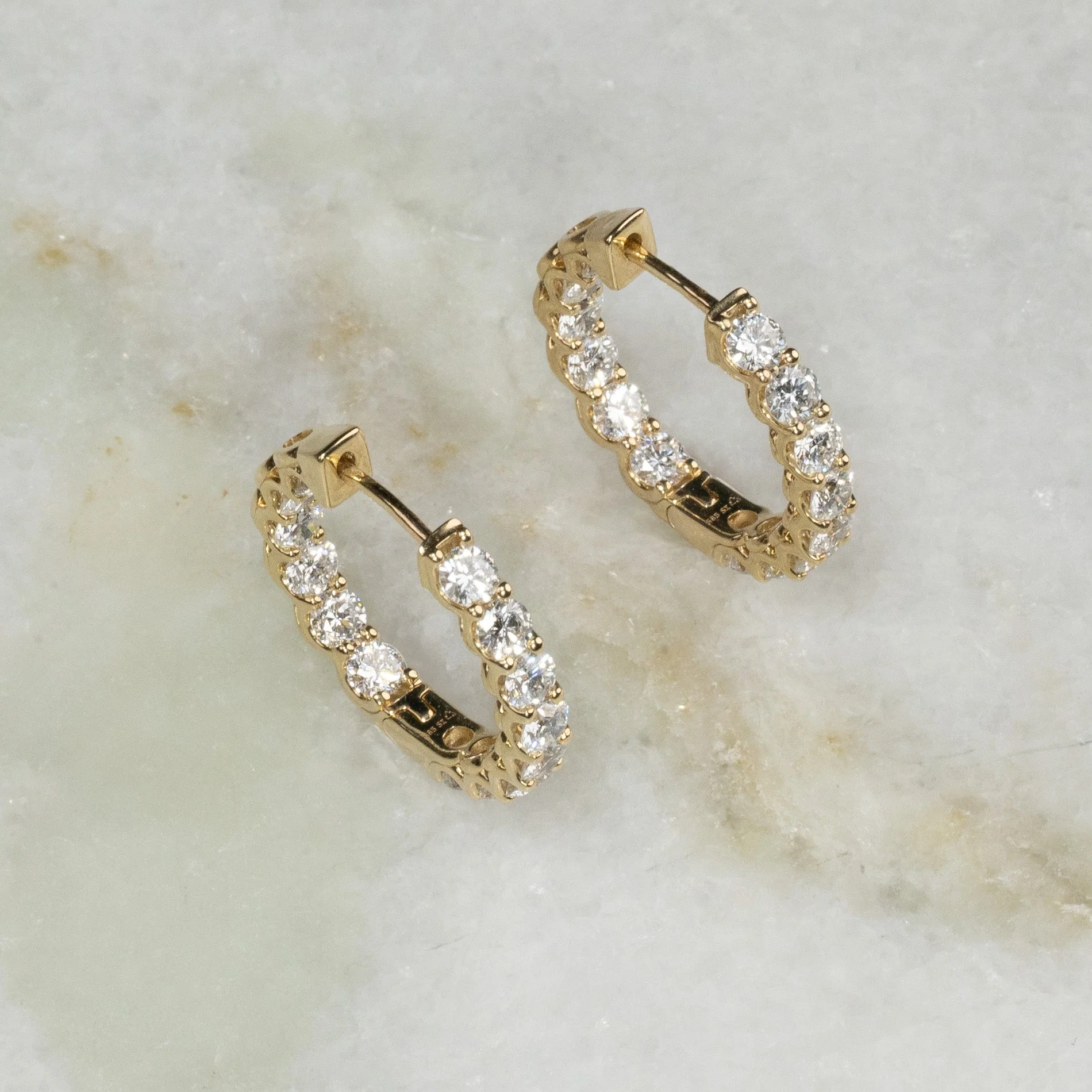 DOUBLE SET SHARED PRONG LAB-DIAMOND CREOL EARRING - 2.8ct - YG - Image 6