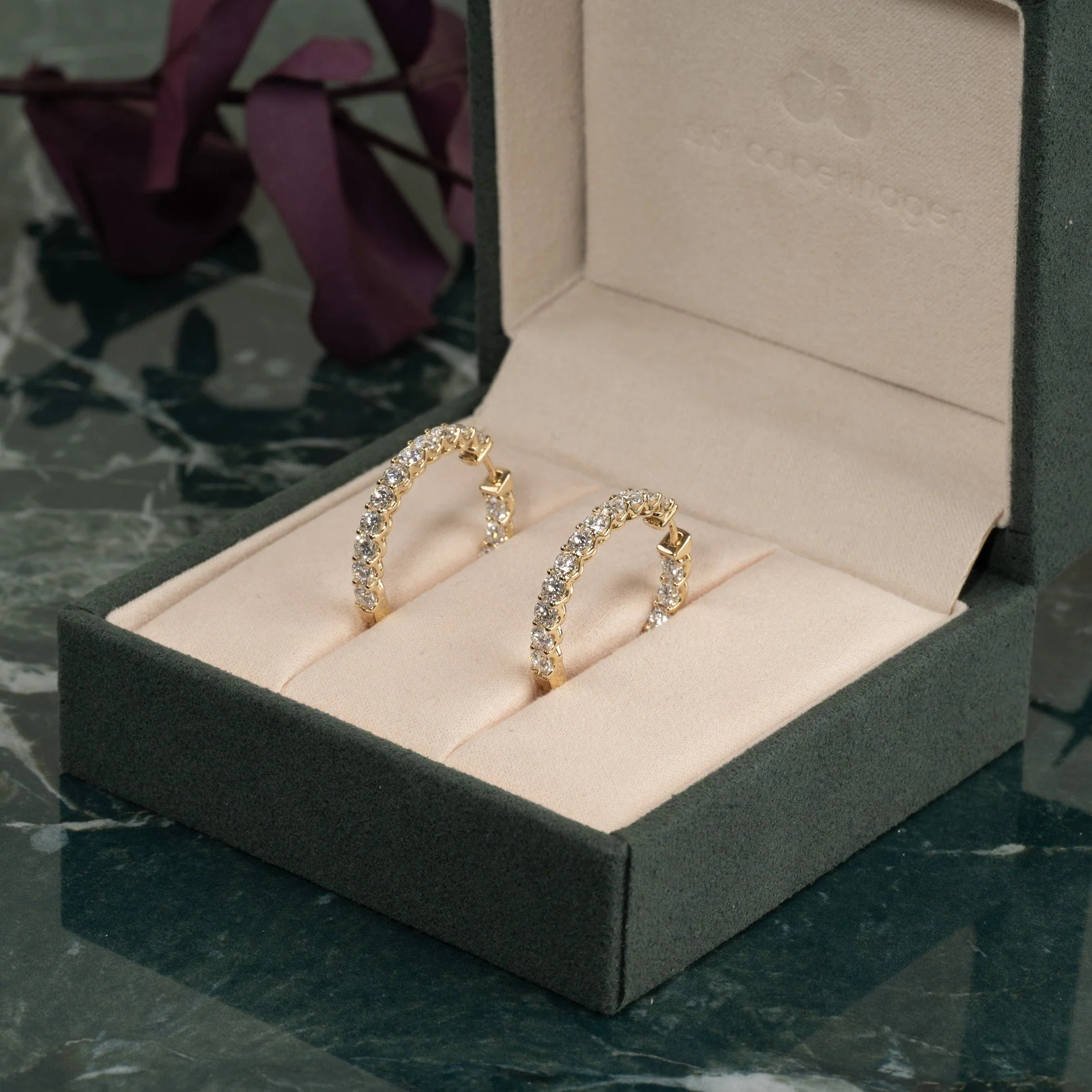 DOUBLE SET SHARED PRONG LAB-DIAMOND CREOL EARRING - 4.0ct - YG - Image 4