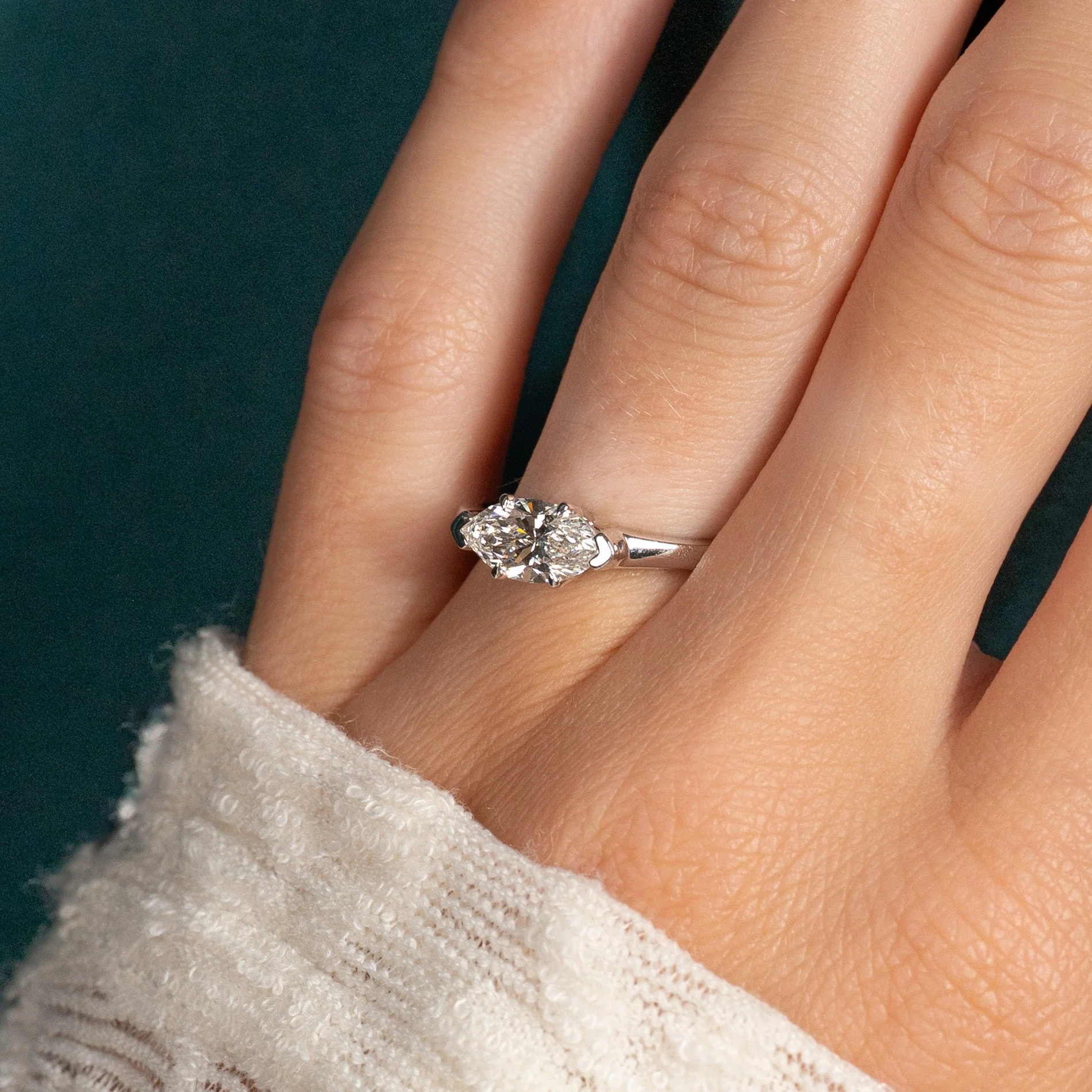 EAST TO WEST MARQUISE-CUT SOLITAIRE LAB-DIAMOND RING - 1.0ct - WG - Image 2