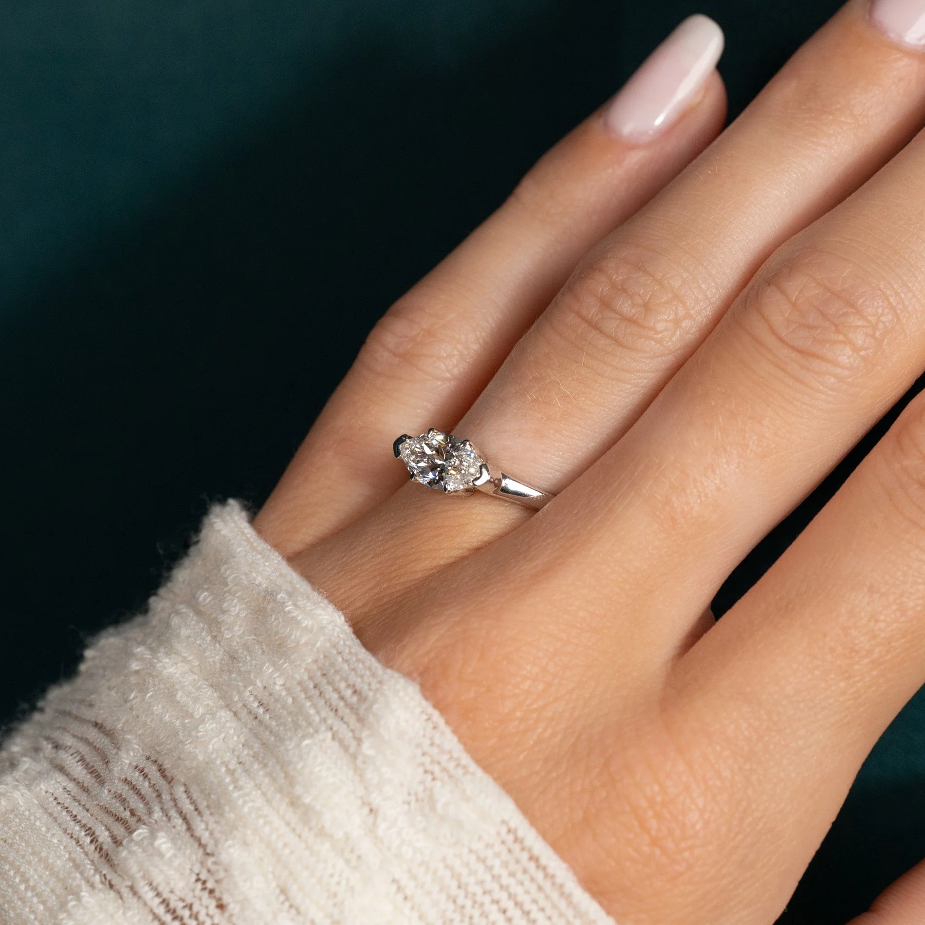 EAST TO WEST MARQUISE-CUT SOLITAIRE LAB-DIAMOND RING - 1.0ct - WG - Image 8