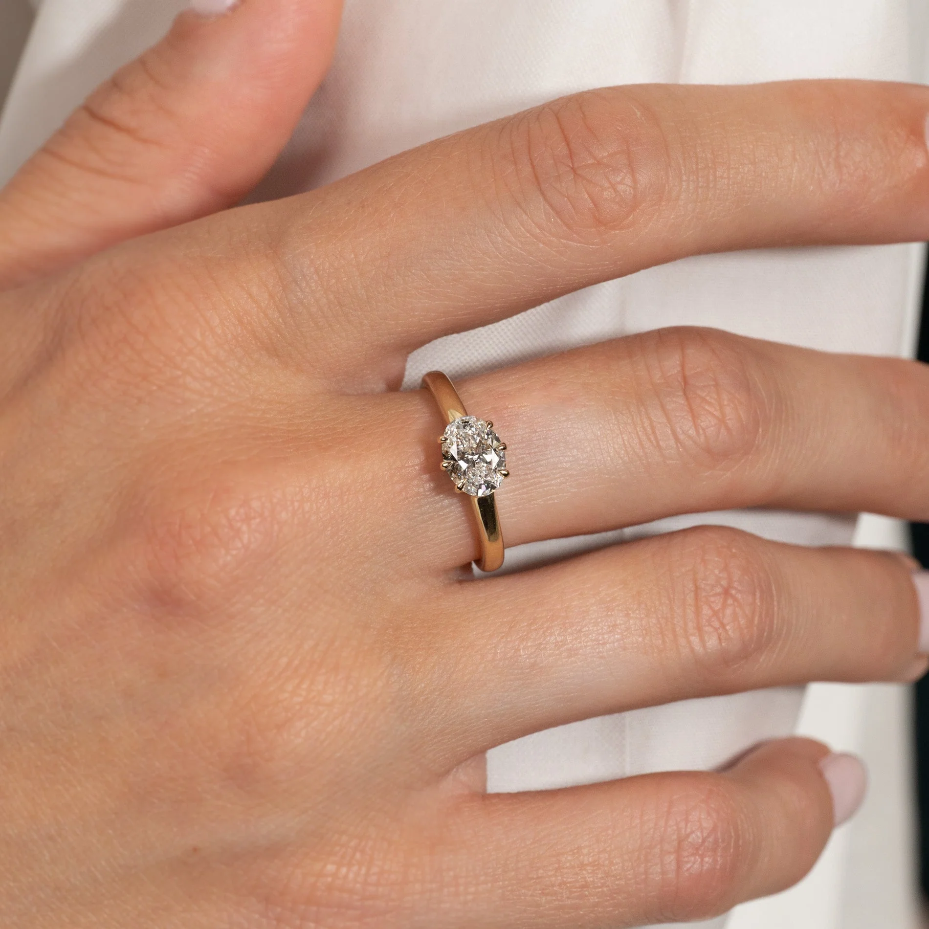 EAST TO WEST OVAL-CUT SOLITAIRE LAB-DIAMOND RING - 1.0ct - YG - Image 2