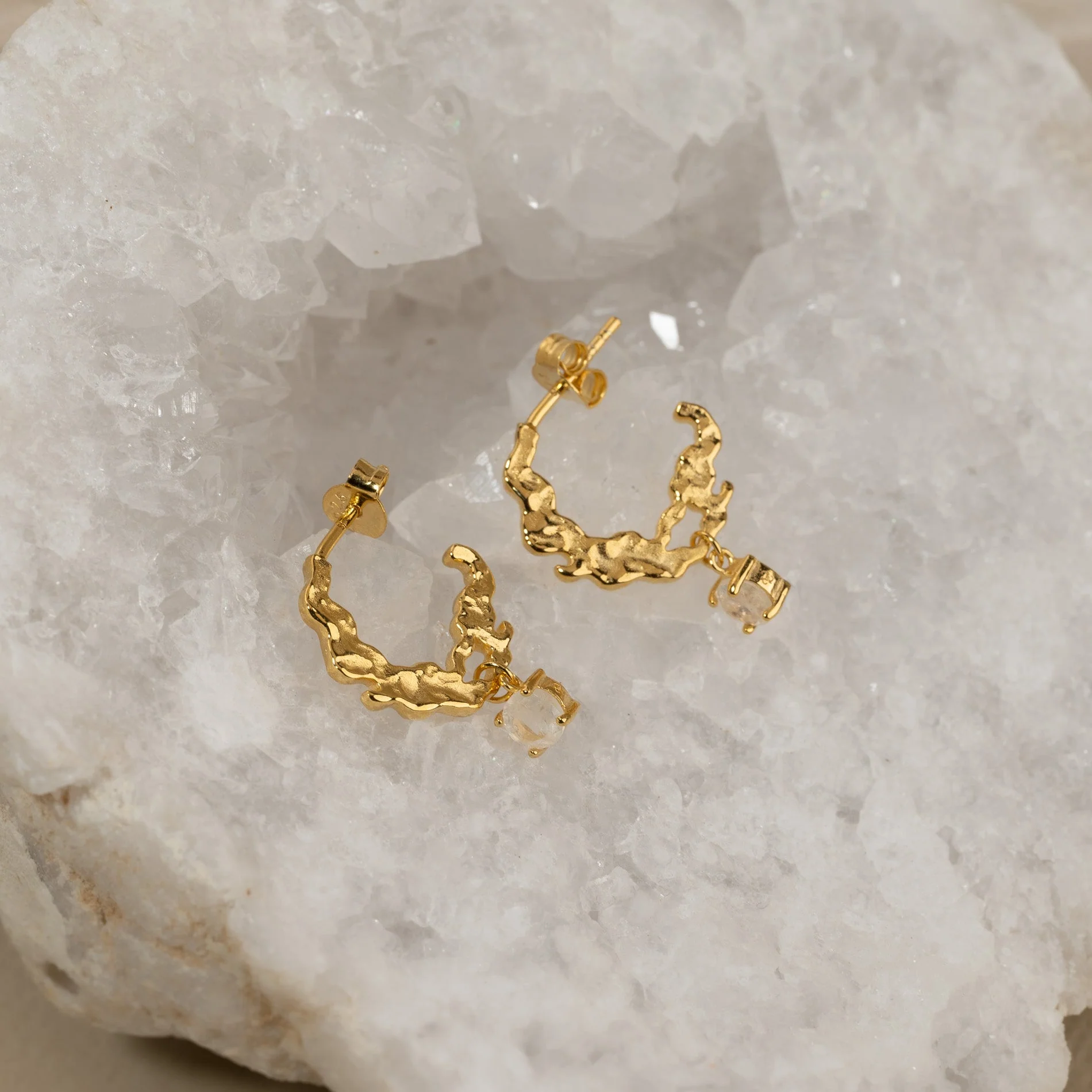 EMILIA MOONSTONE GOLDEN CREOL EARRING - Image 5