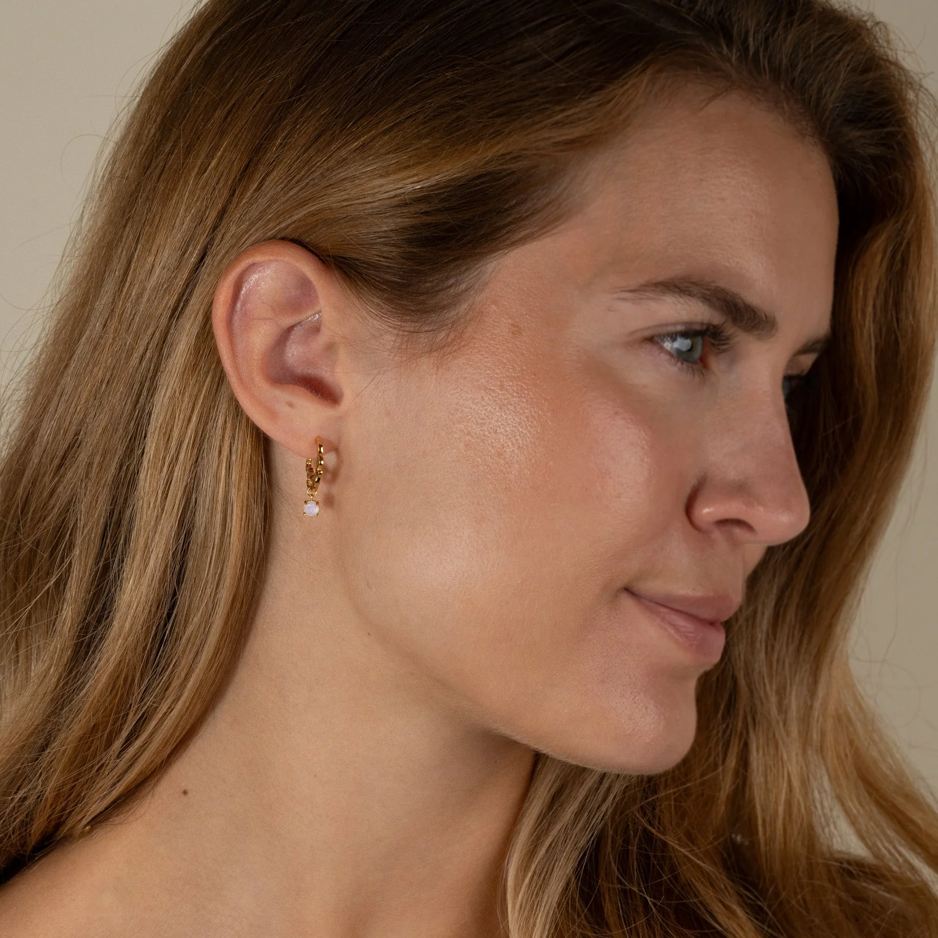 EMILIA MOONSTONE GOLDEN CREOL EARRING - Image 6