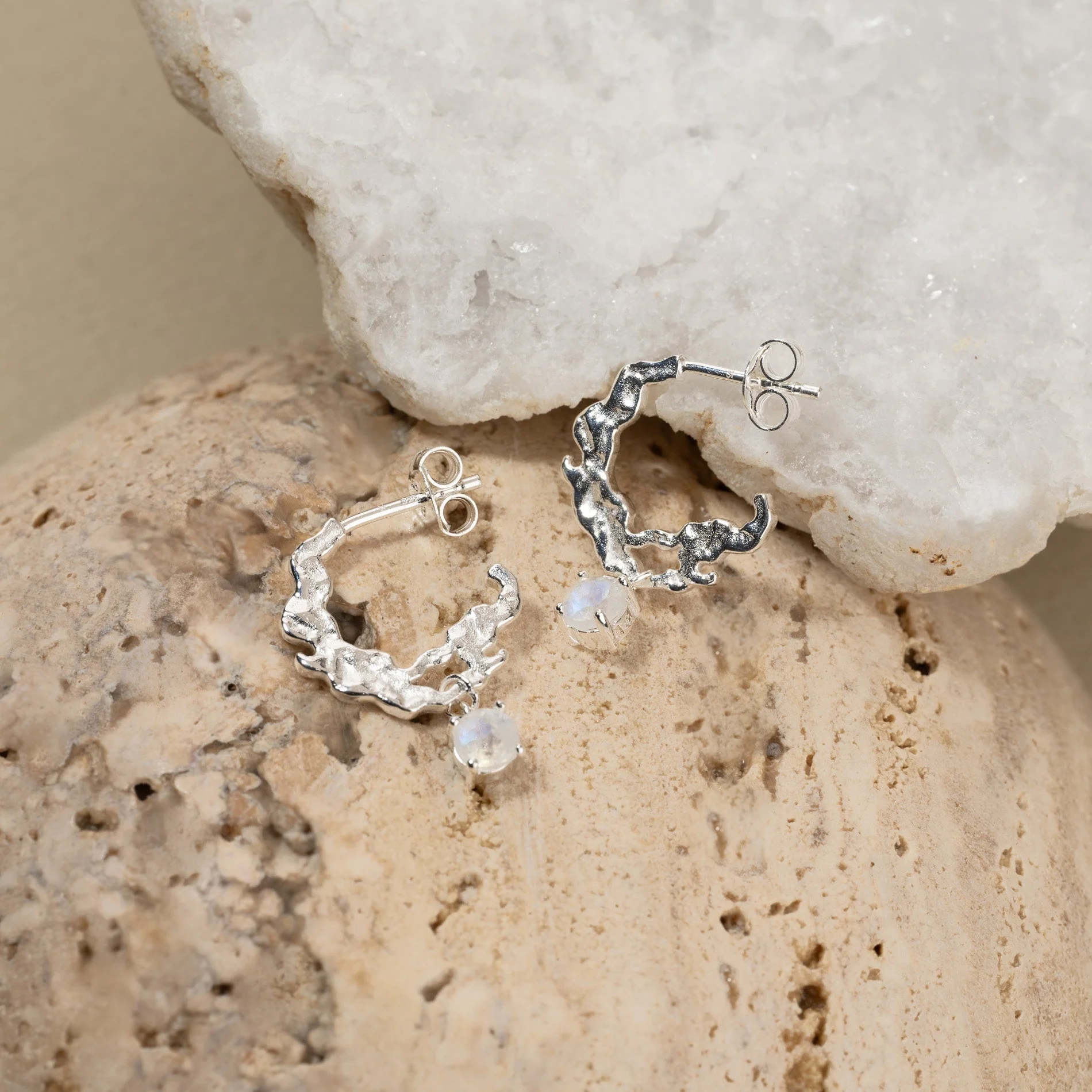 EMILIA MOONSTONE SILVER CREOL EARRING - Image 4